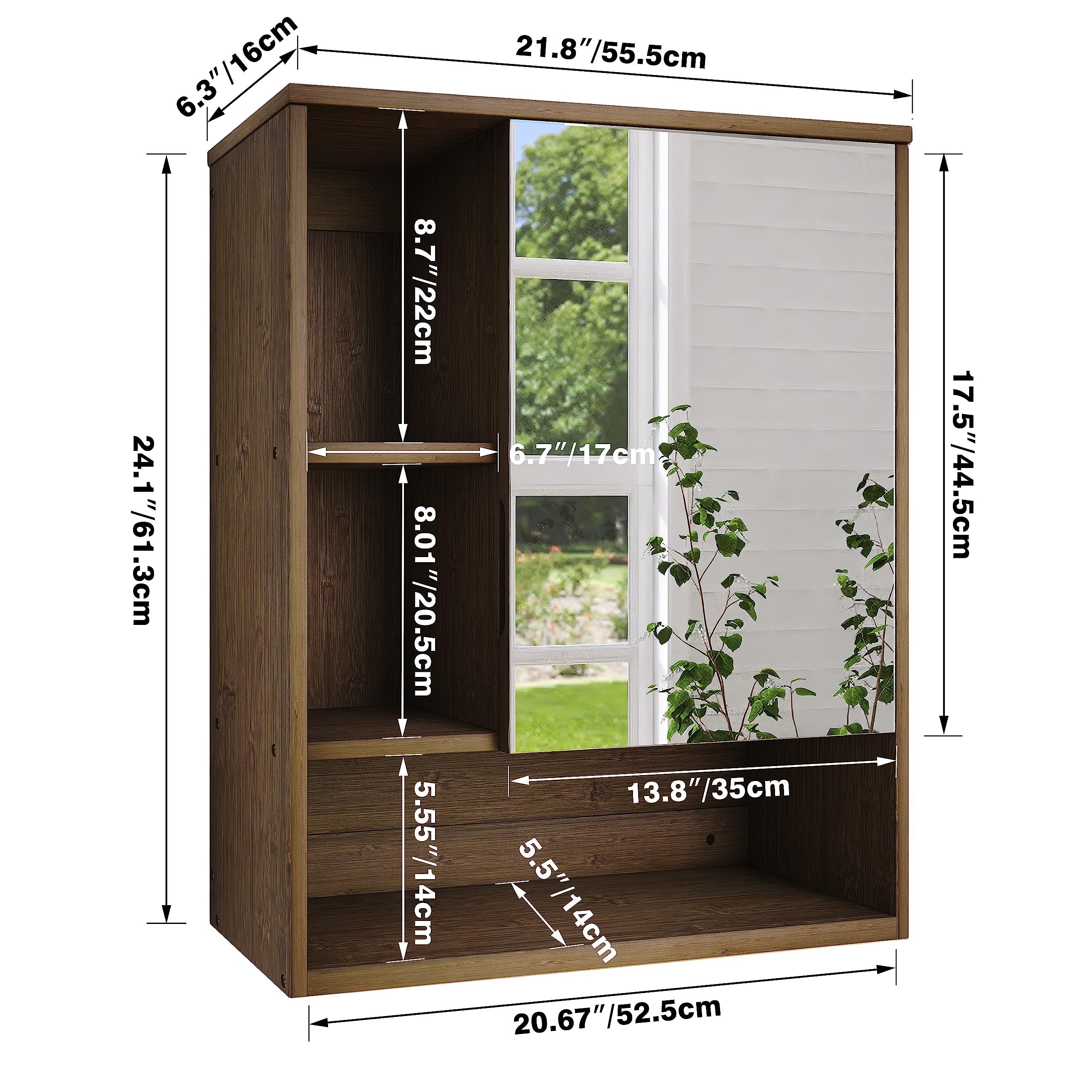 SMIBUY Bamboo Bathroom Mirror Cabinet | Wall Mounted Medicine Storage