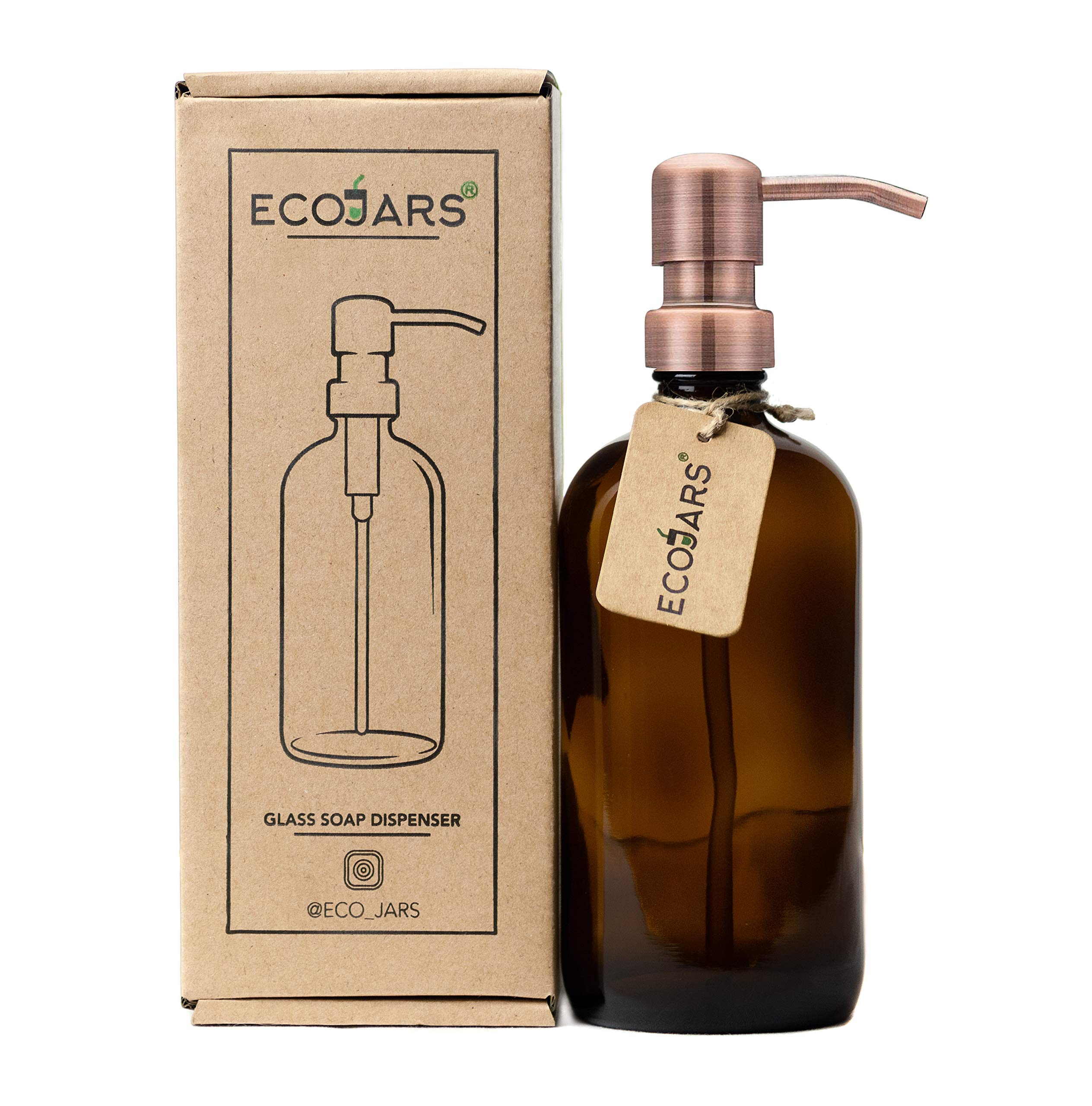 EcoJars Amber Glass Soap Dispenser | Rose Copper Stainless Steel 500ml