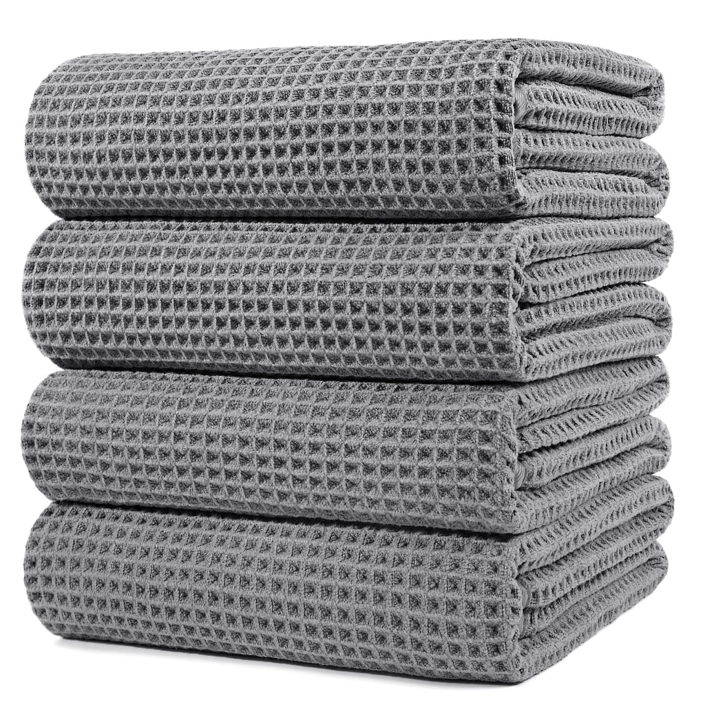 Polyte Microfibre Bath Towels – Quick Dry Waffle Weave, 4 Pack, Grey