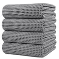 Polyte Microfibre Bath Towels – Quick Dry Waffle Weave, 4 Pack, Grey