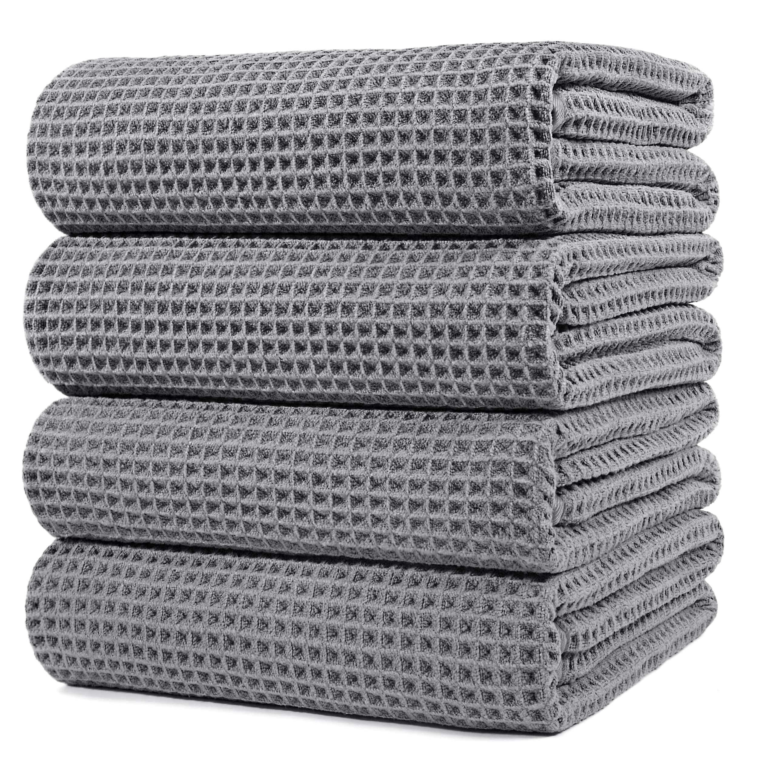 Polyte Microfibre Bath Towels – Quick Dry Waffle Weave, 4 Pack, Grey