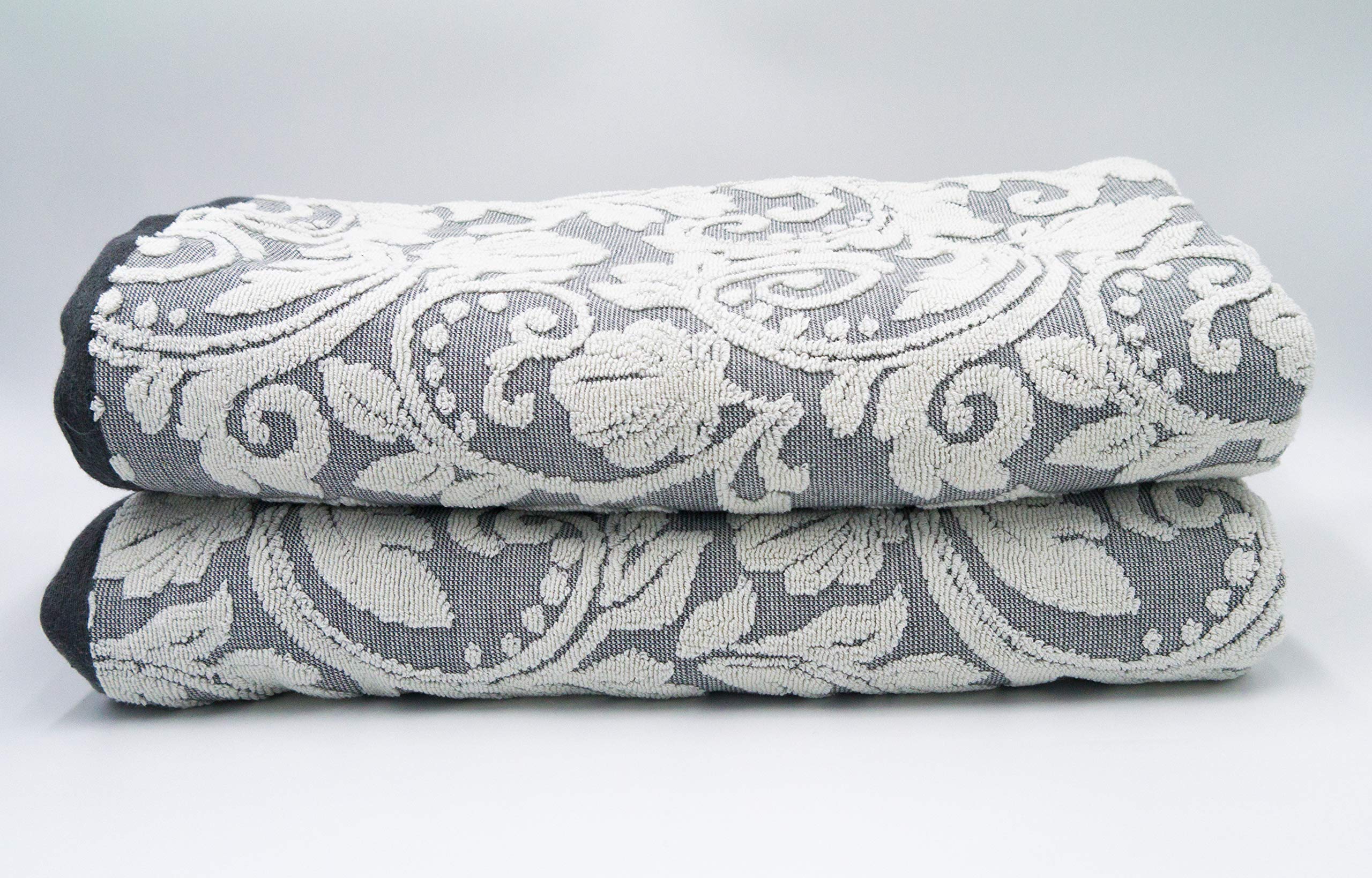 Lex's Linens Floral Jacquard Bath Towel - 600GSM Turkish Cotton Grey