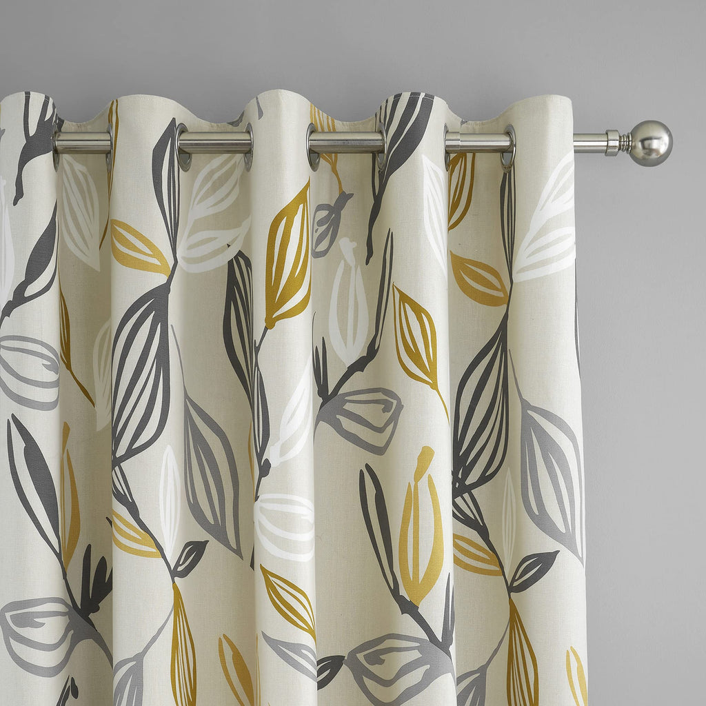 Fusion Ensley 100% Cotton Eyelet Curtains – Ochre, 66" x 90"