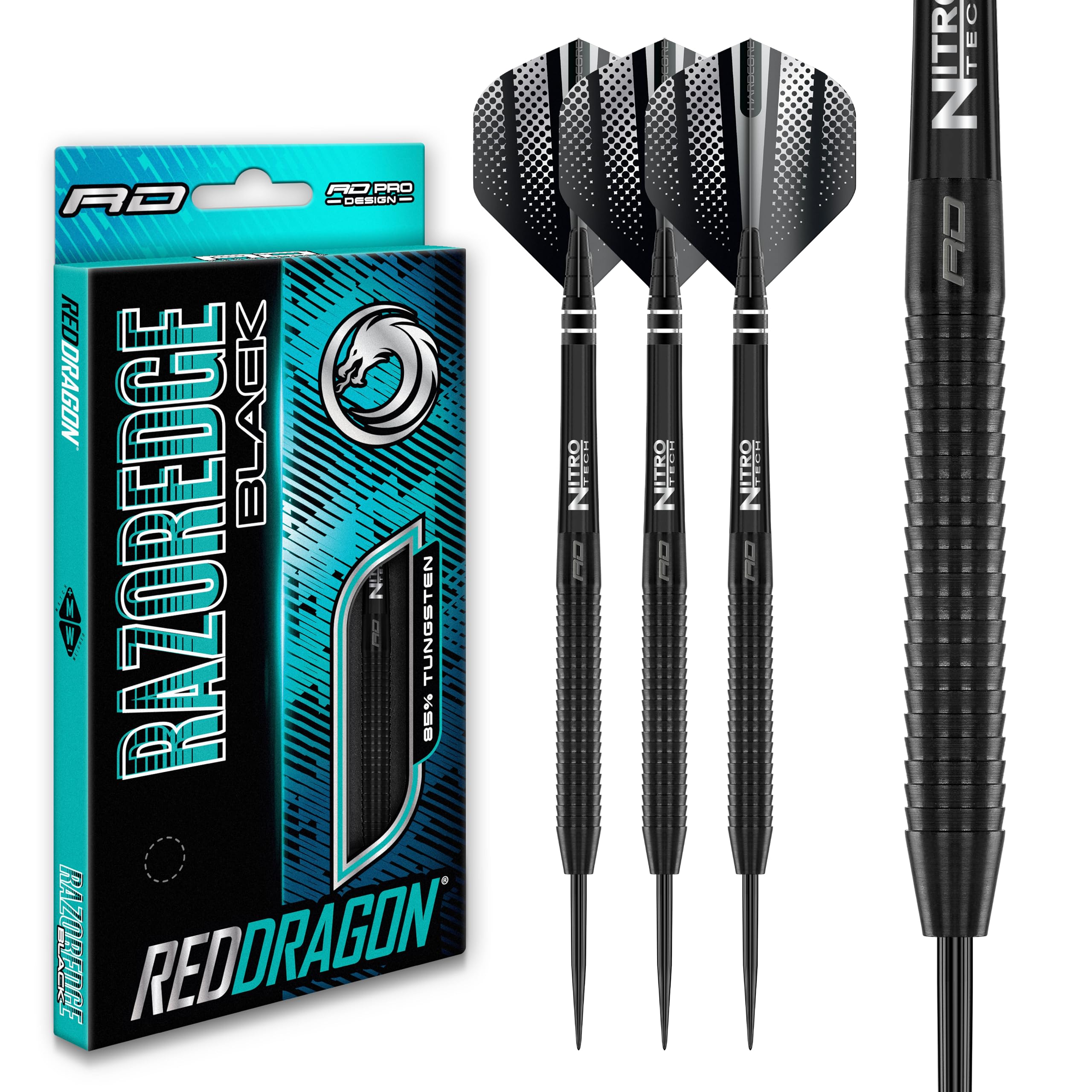 Red Dragon Razor Edge Black 26g Steel Tip Darts – 85% Tungsten Set