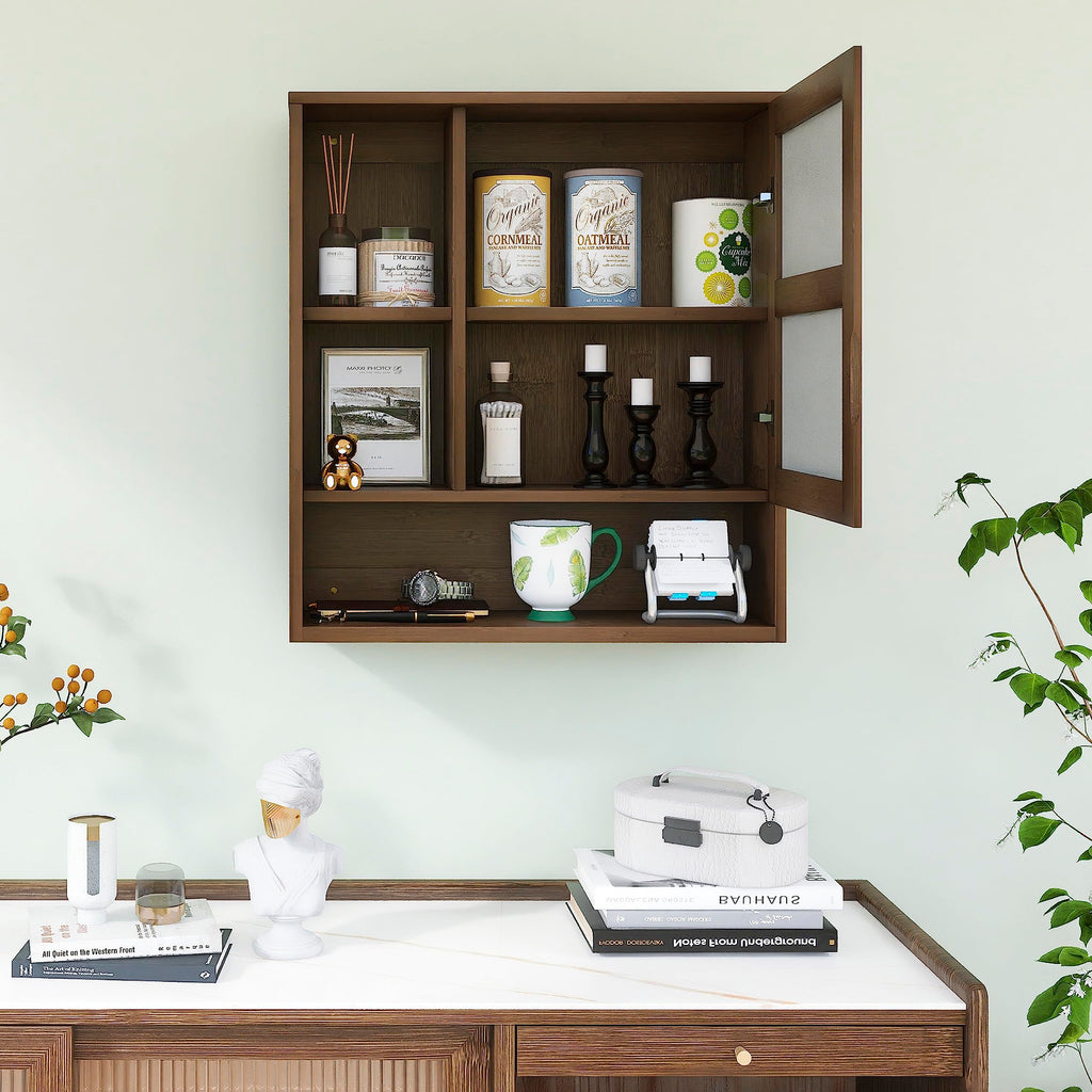 SMIBUY Bamboo Bathroom Mirror Cabinet | Wall Mounted Medicine Storage