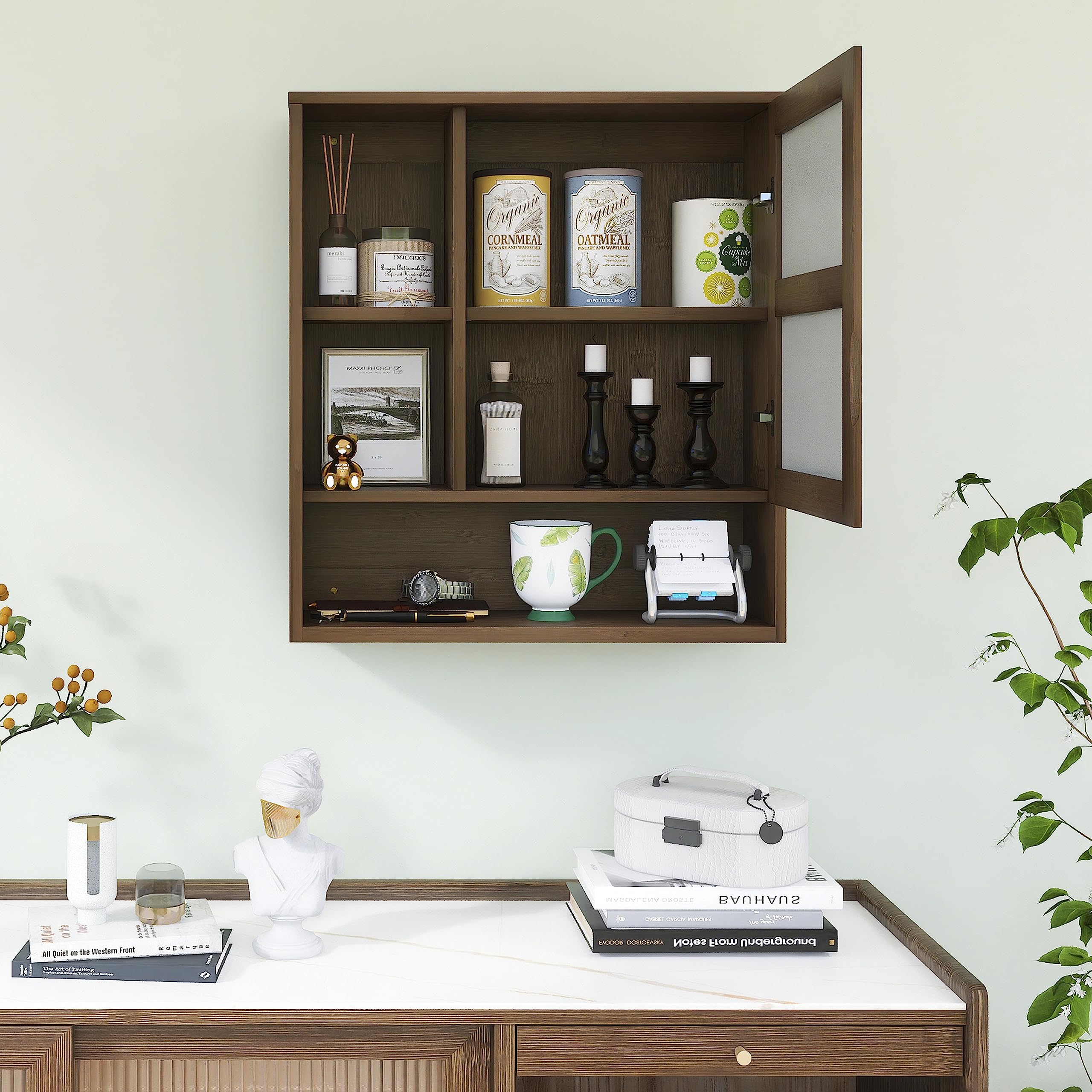 SMIBUY Bamboo Bathroom Mirror Cabinet | Wall Mounted Medicine Storage