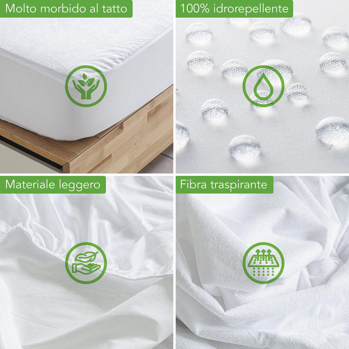 Waterproof Double Mattress Protector 160 x 200 cm – Super Soft Natural Bamboo Terry Fabric – Super Elastic Corners Up to 30 cm – Refreshing