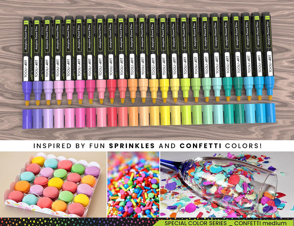 24 Confetti Acrylic Paint Pens - 3mm Medium Tip Markers