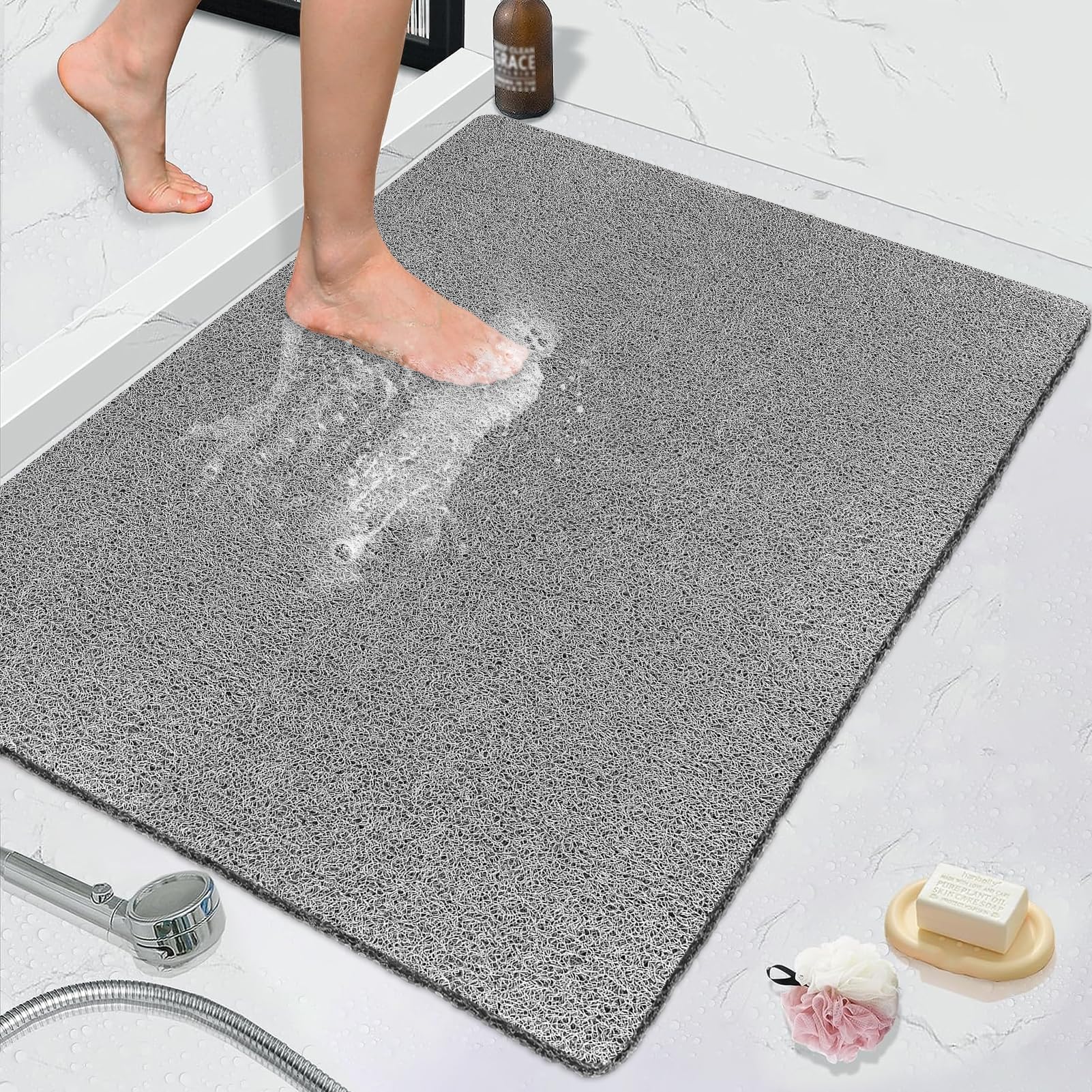 MACUNIN Extra Large Non-Slip Shower Mat | 80x100cm Loofah Foot Scrubber