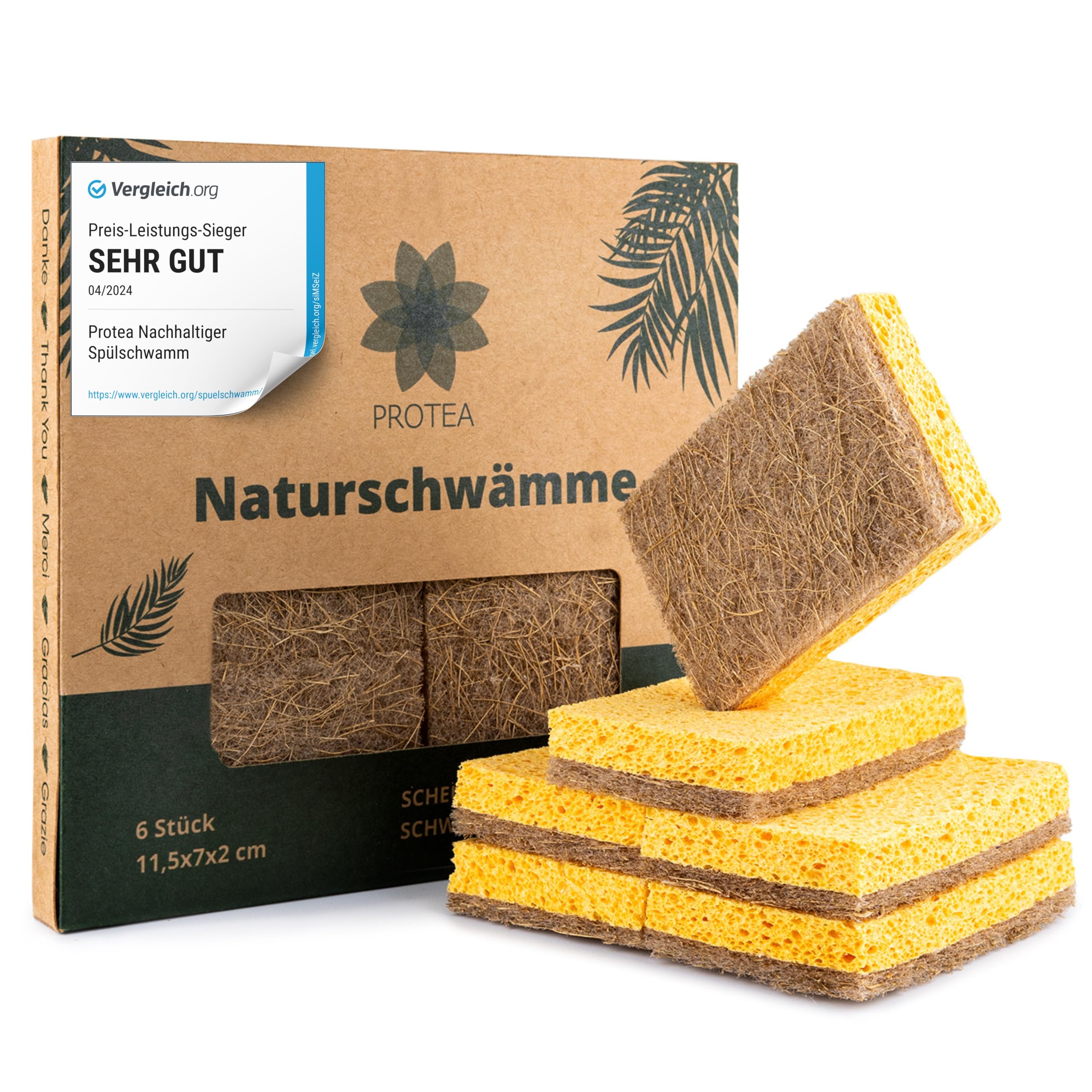 Protea Coconut Scrubber & Wood Cellulose Dish Sponge - Set of 6 Reusable