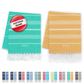 LeStoff 2 Hammam Towels/Beach Towels, 100% Organic Cotton, Turquoise/Yellow