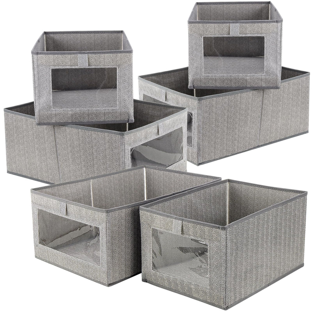 FUNSUEI 6 Pack Foldable Clothes Storage Boxes Large & Medium, Fabric Wardrobe Storage Organiser with Clear Window for Clothes, Snacks, Towel