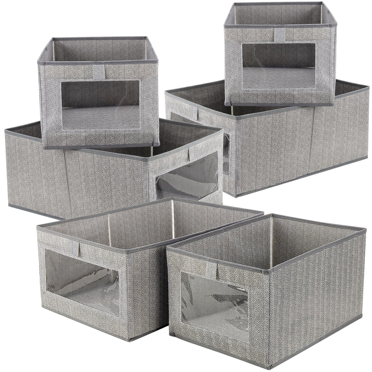 FUNSUEI 6 Pack Foldable Clothes Storage Boxes Large & Medium, Fabric Wardrobe Storage Organiser with Clear Window for Clothes, Snacks, Towel
