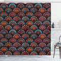 ABAKUHAUS Mandala Shower Curtain | Waterproof Fabric Bathroom Decor, Scarlet