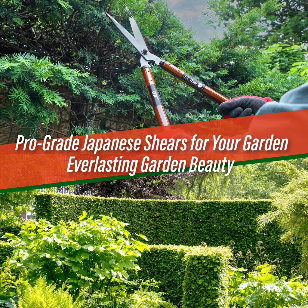 SUIZAN Japanese Hedge Shears – 575mm Steel Clippers with Oak Handle