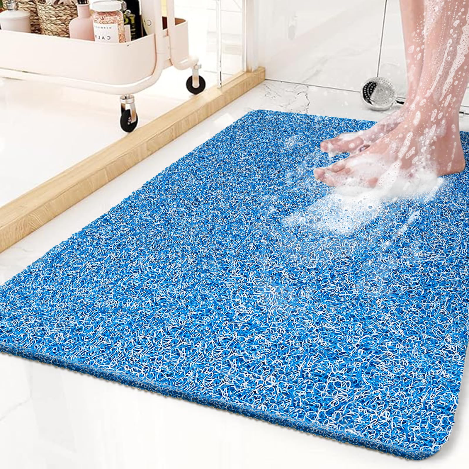 Loofah Shower Mat – Non-Slip Anti-Mould Bath Mat, Blue