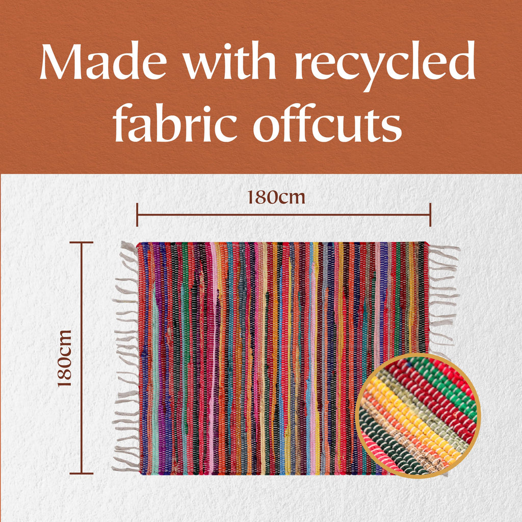 Jolof Store Shanti Multi-Coloured Hand Woven Recycled Rag Rug | 180x180cm