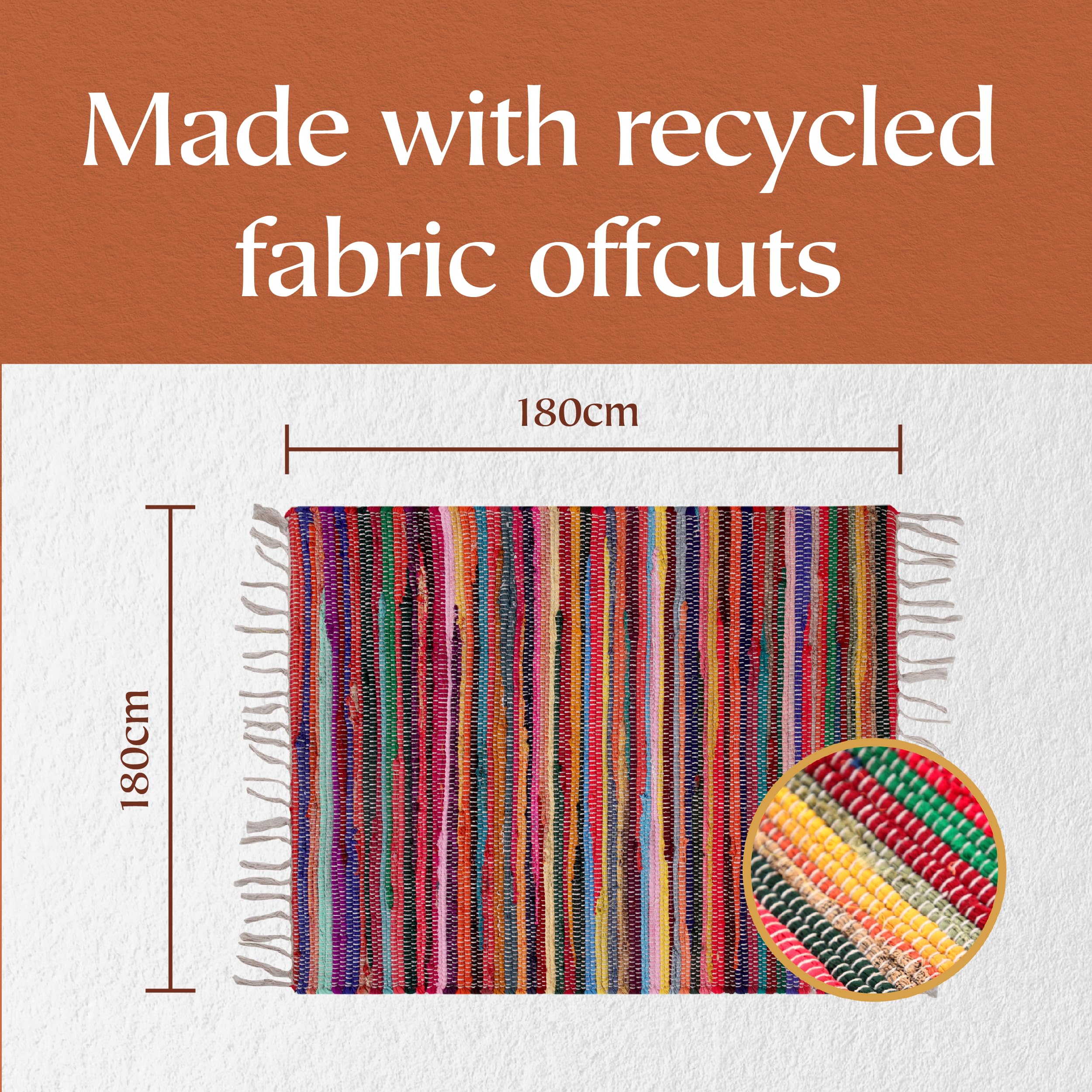 Jolof Store Shanti Multi-Coloured Hand Woven Recycled Rag Rug | 180x180cm