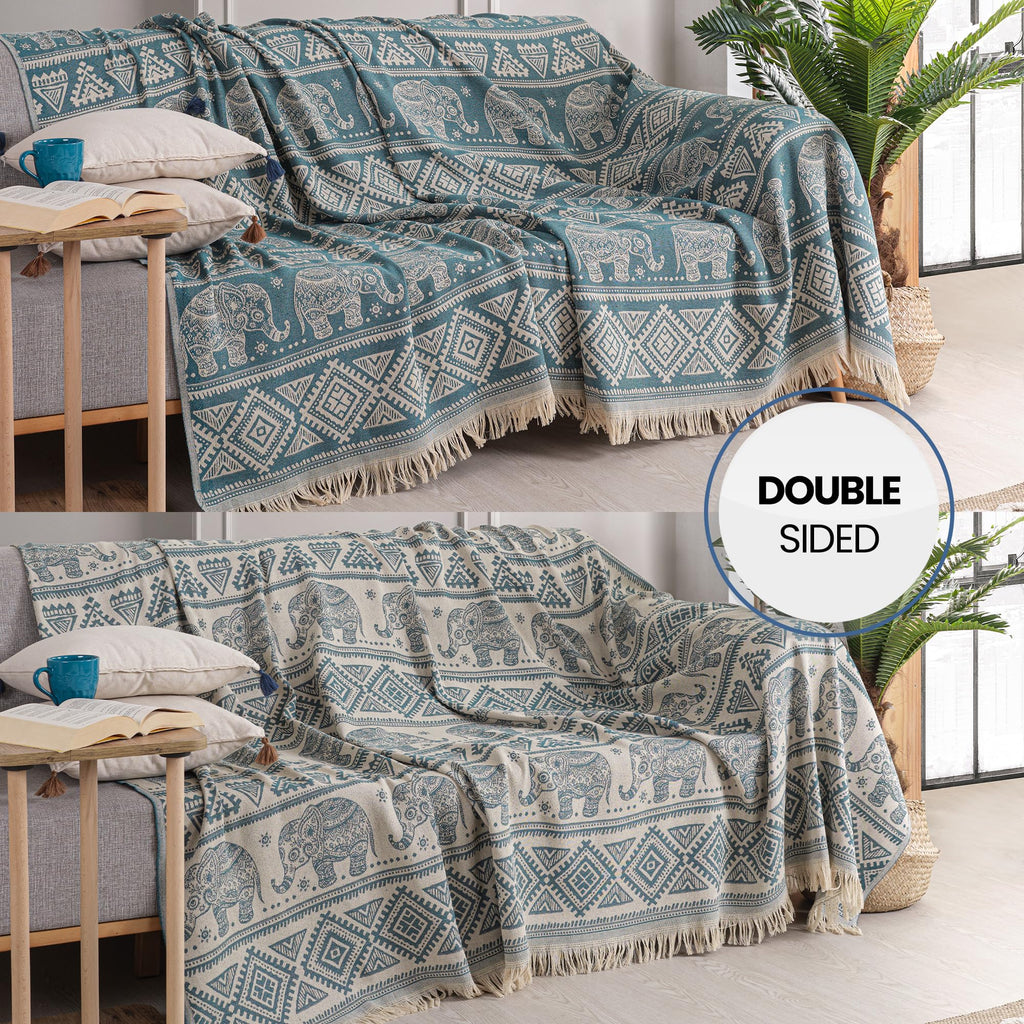 Milam London Elephant Boho Throw - 100% Organic Cotton King Bedspread