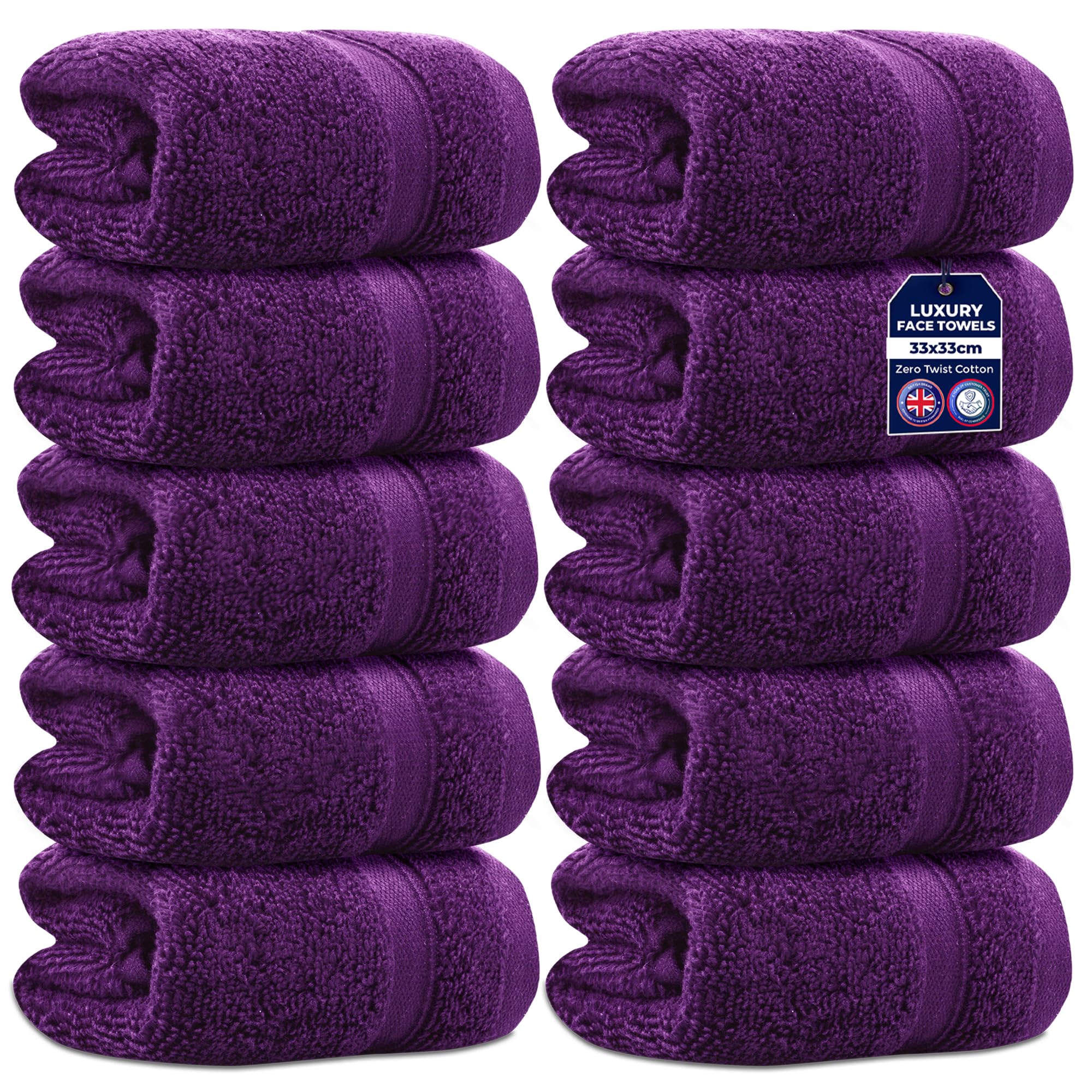 Towelogy Egyptian Cotton Face Cloths – 10 Pack Zero Twist Plum Purple