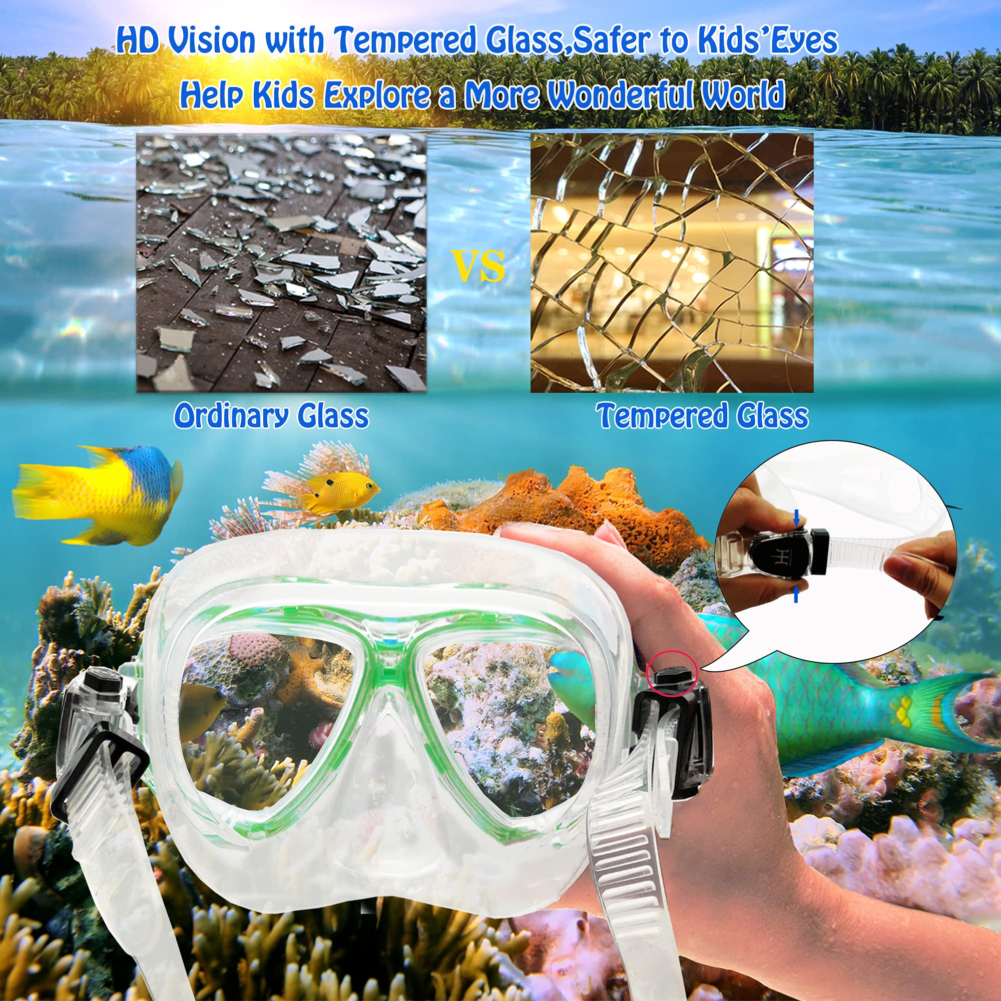 Jolof Store Kids Snorkeling Set - Full Dry Snorkel Gear with Fins, 5-12 Yrs