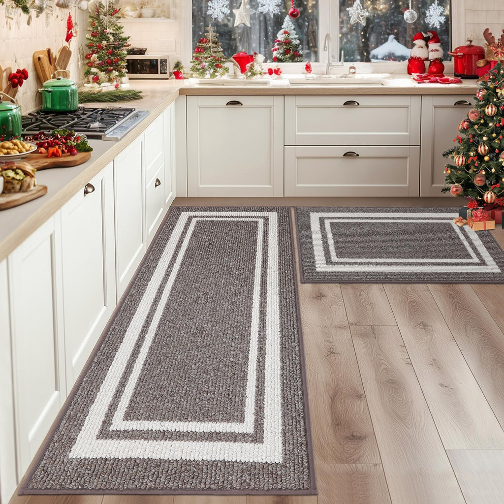 COSY HOMEER Kitchen Rug Set of 2 – Non-Slip Washable Mats, Brown