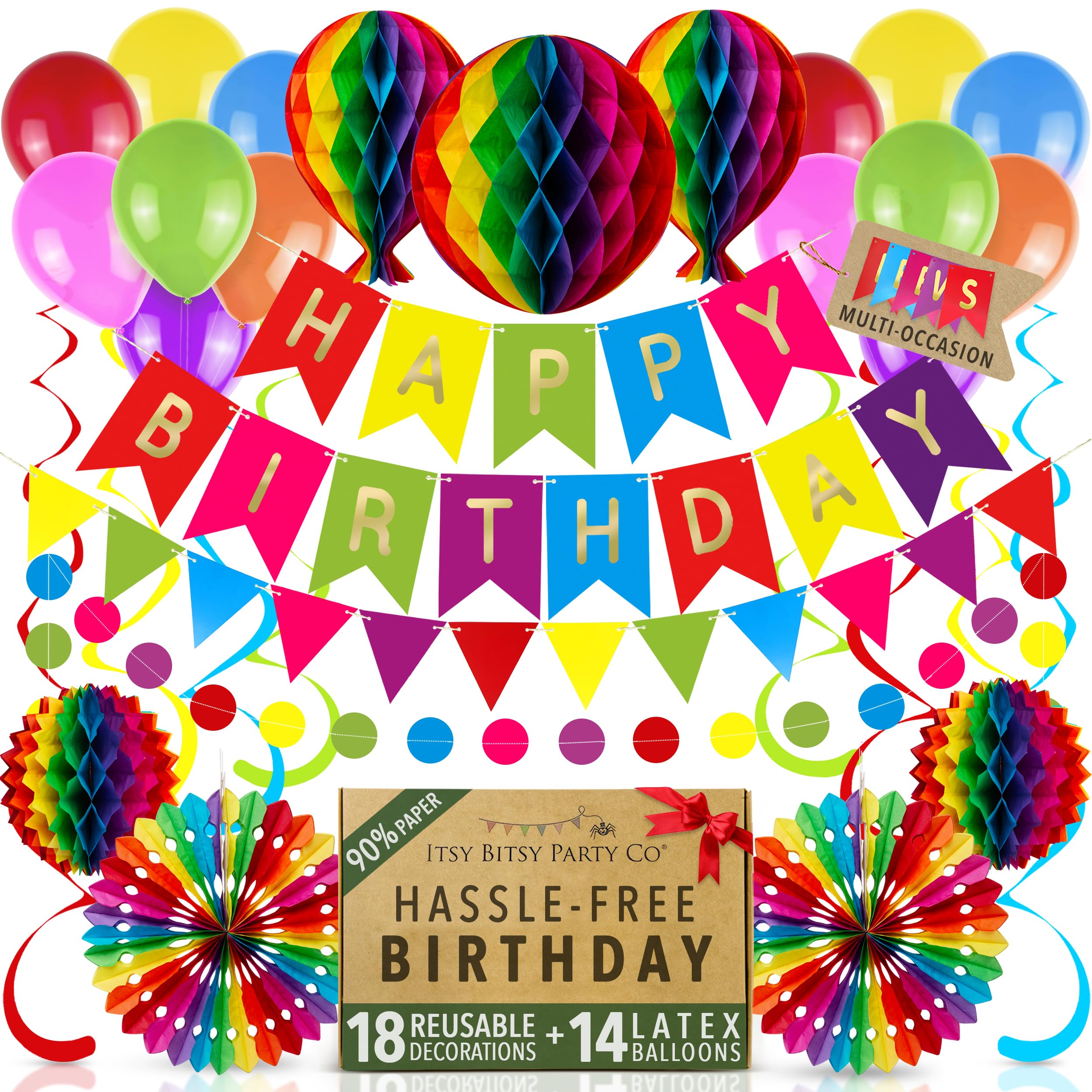 Reusable Rainbow Birthday Decoration Set – 32 Piece Eco Pack