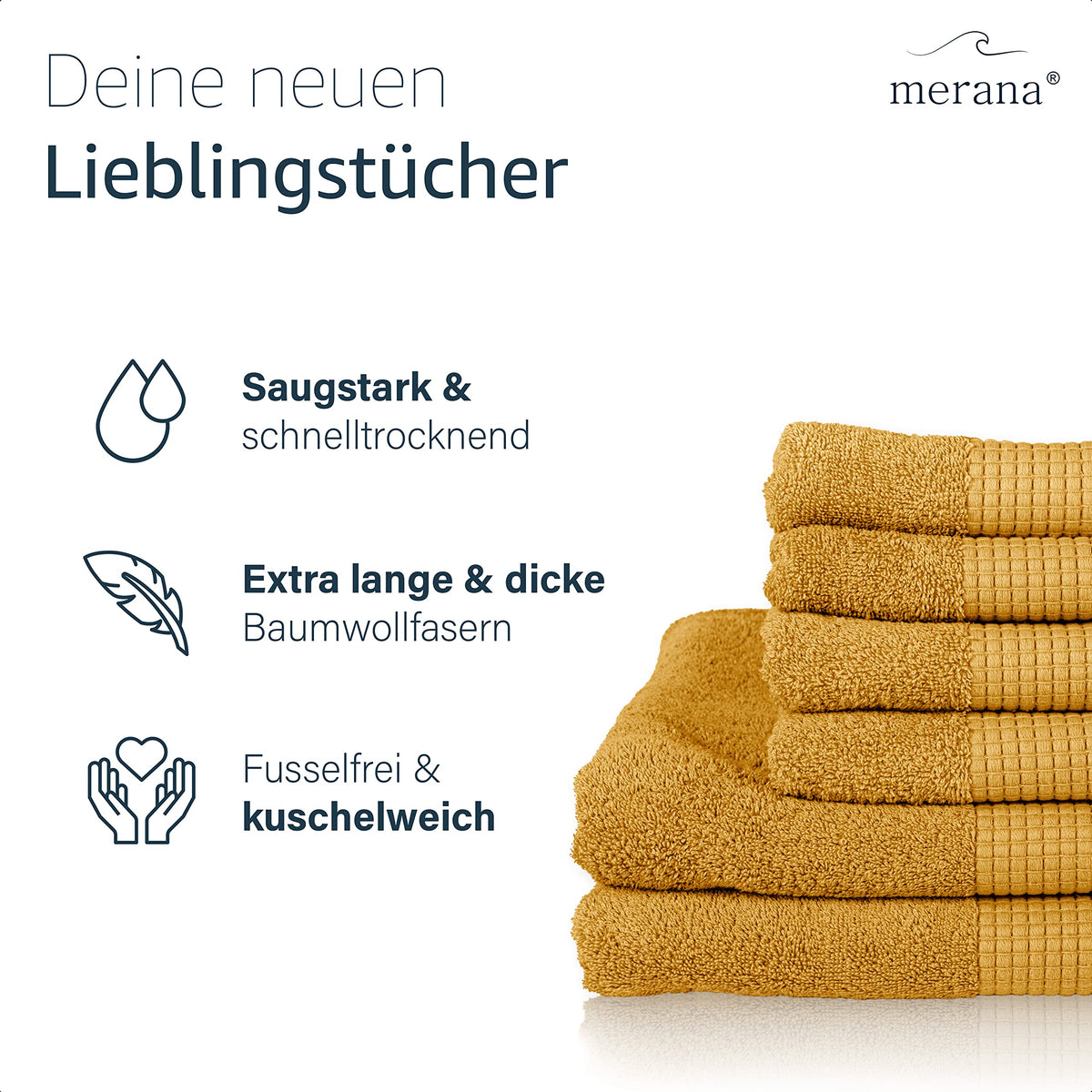 Merana Hand Towel Set, Absorbent, Soft and Lint Terry Towel Quality Made of Heavy Organic Cotton 590 GSM Mango Gold, 2 x Bath Towels 70 x 140 cm - image 2