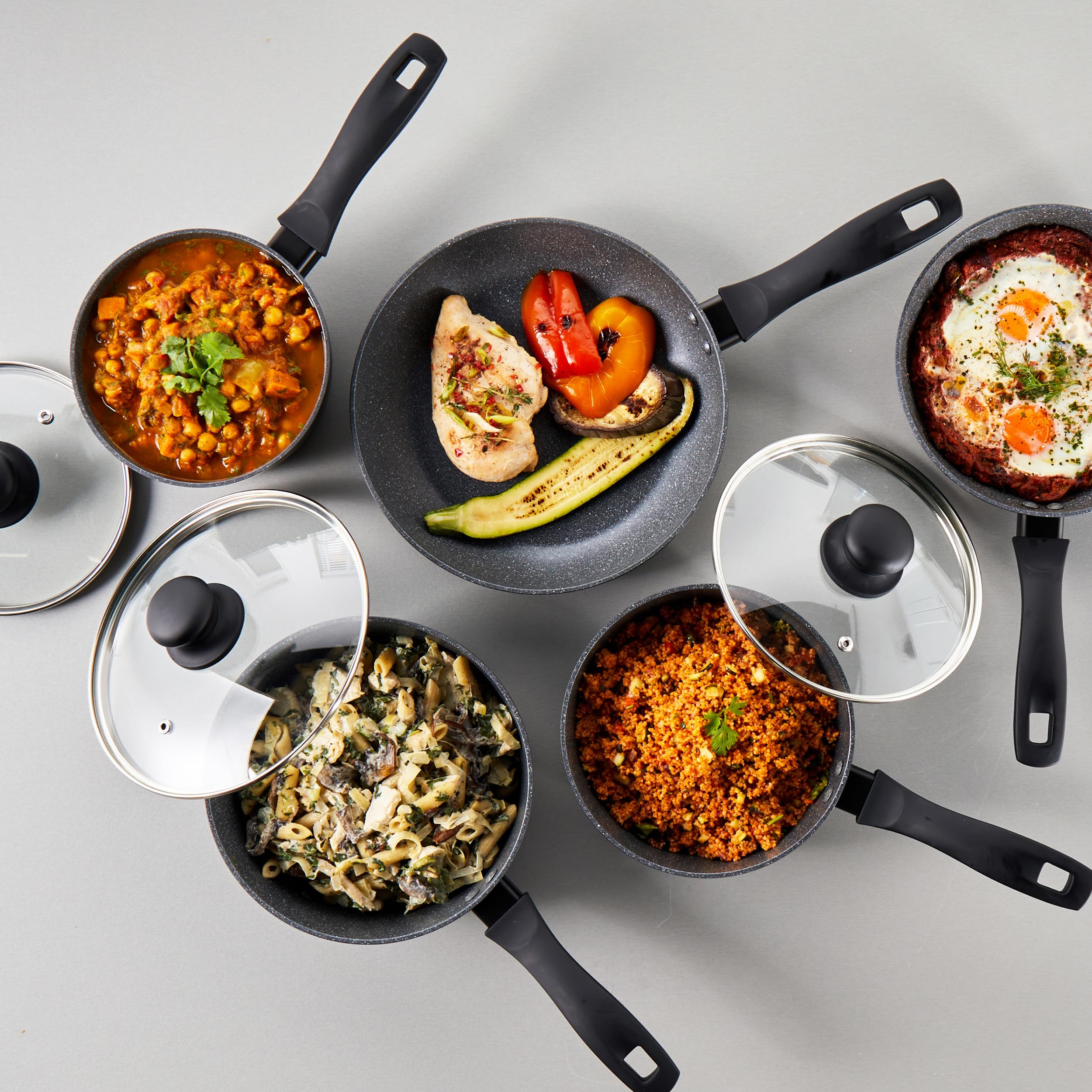 Russell Hobbs Metallic Marble 5 Piece Non-Stick Cookware Set | Induction