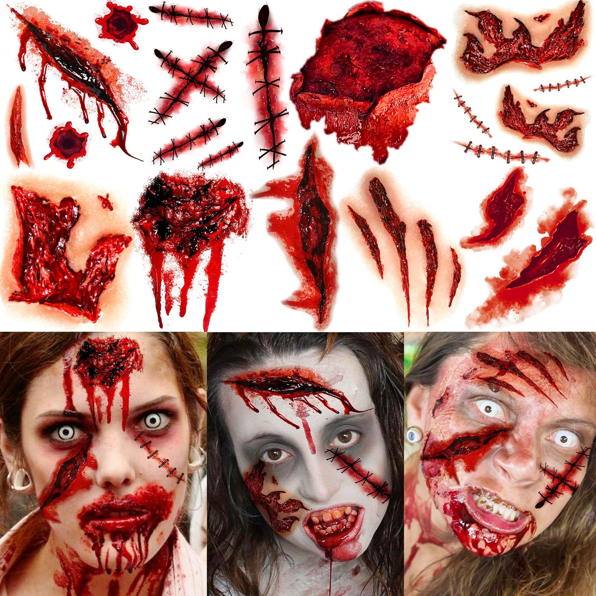 COKTAK Halloween Fake Scar Tattoos – 9 Sheets Realistic Wound & Blood