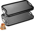 Nutrichef Reversible Cast Iron Griddle Pan – Non-Stick Flat & Ridged Grill