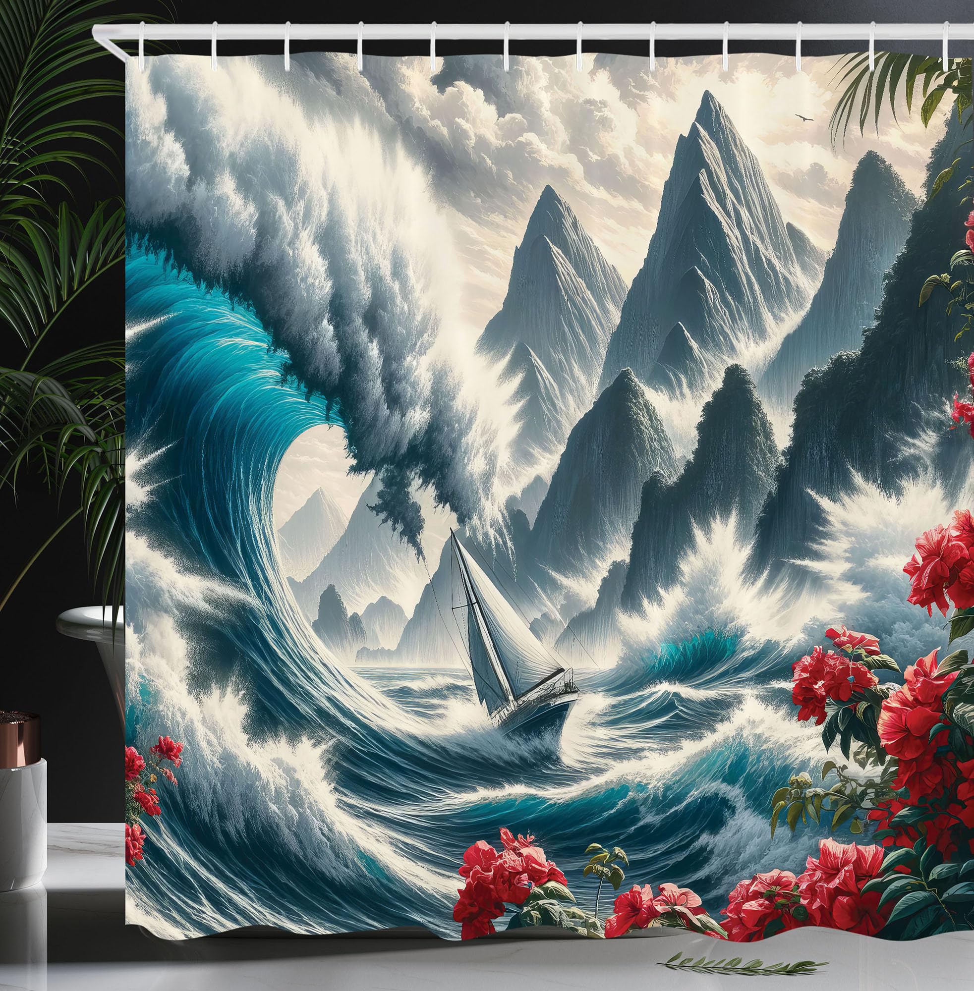 Abakuhaus Nautical Shower Curtain | Waterproof Turkish Fabric | 175 x 200 cm