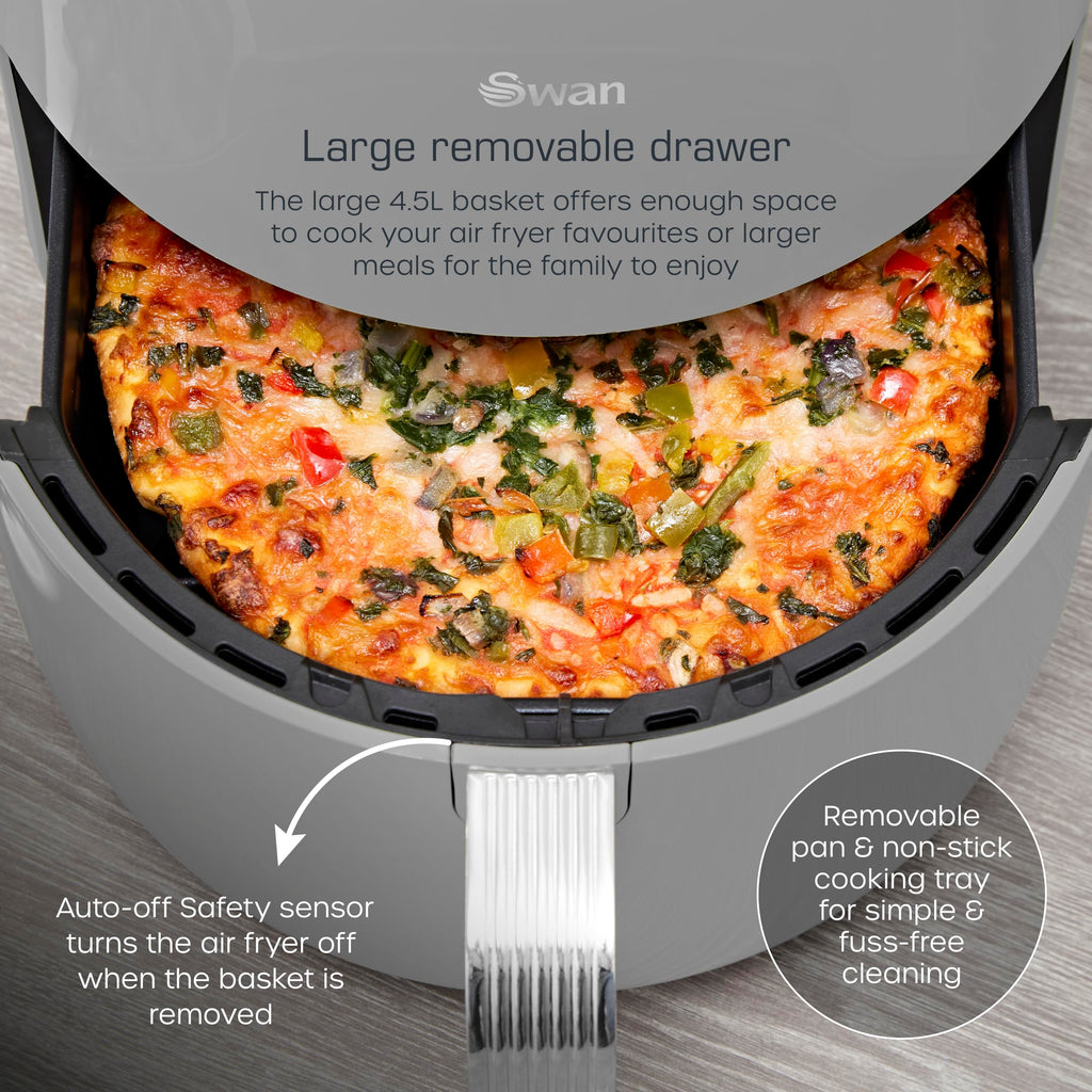 Swan Retro Digital Air Fryer – 4.5L 1500W with 8 Pre-Sets, Grey