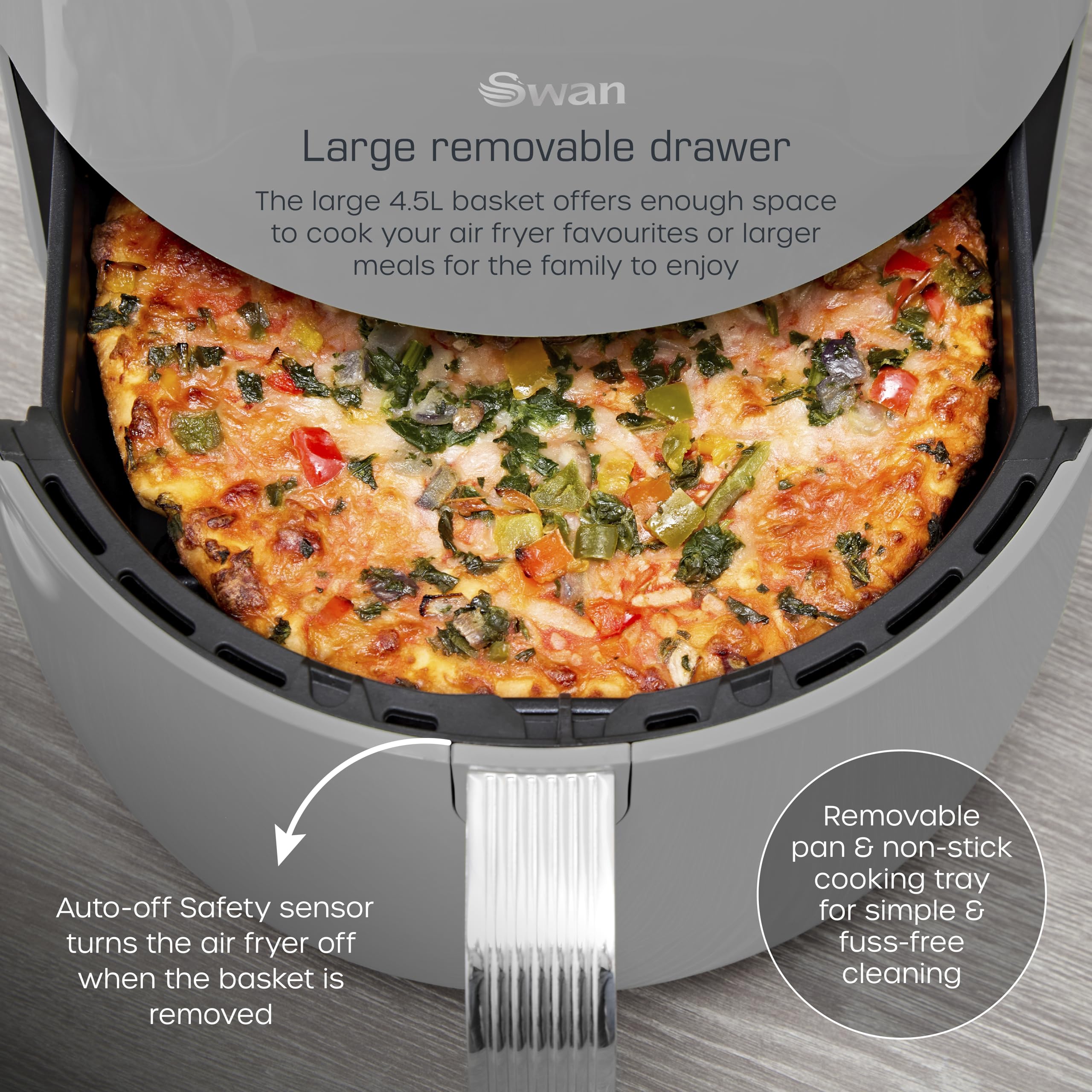 Swan Retro Digital Air Fryer – 4.5L 1500W with 8 Pre-Sets, Grey