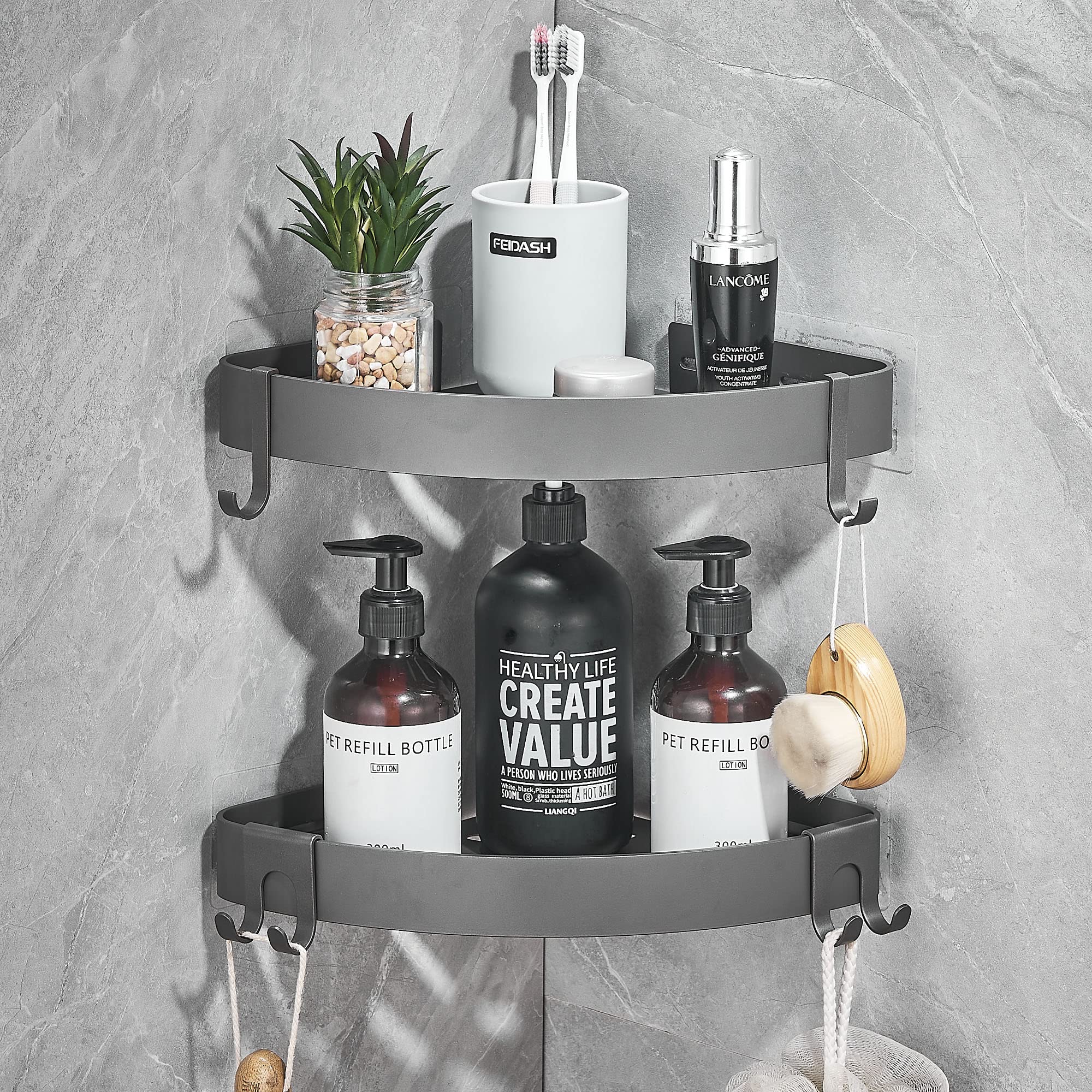 TRUSTLIFE Corner Shower Caddy – 2 Pack Drill-Free Space Aluminum Shelf
