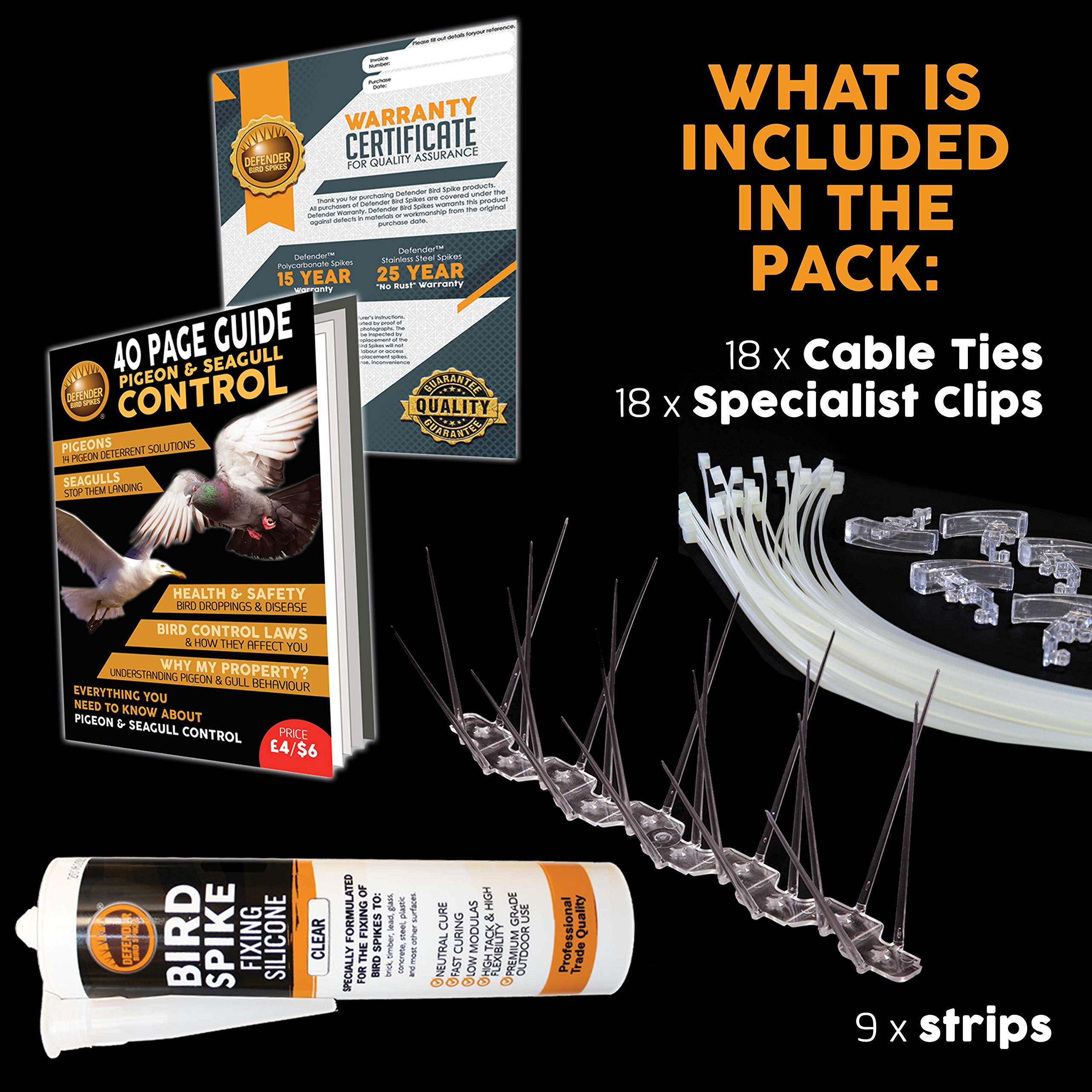 Defender Bird Spikes TV Aerial Pack - 3m Pigeon Deterrent with Glue