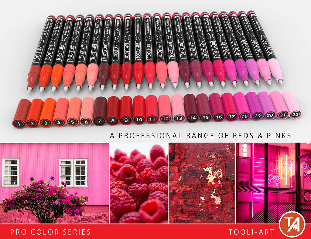 22 Red & Pink Acrylic Paint Pens, 0.7mm Extra Fine Tip Markers
