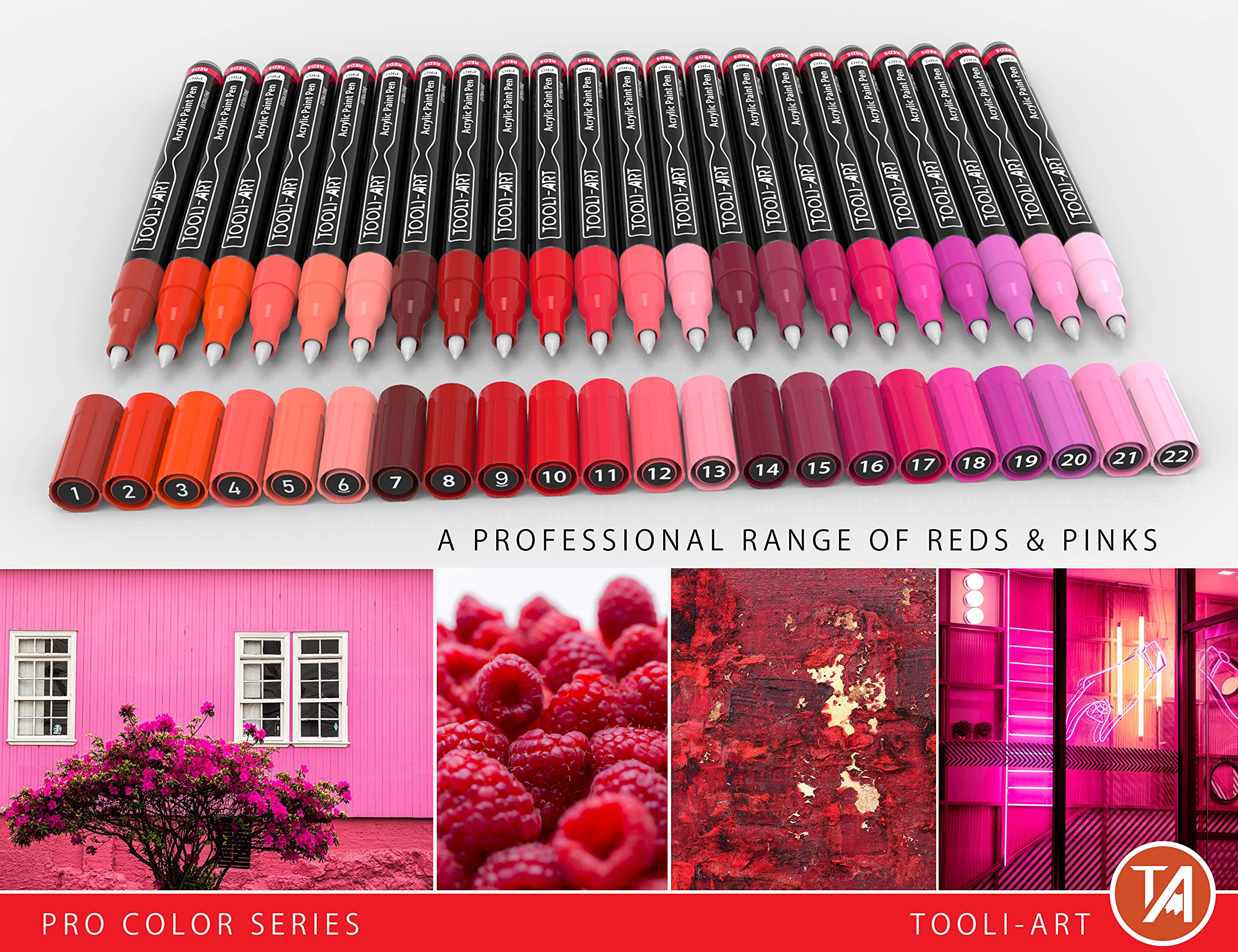 22 Red & Pink Acrylic Paint Pens, 0.7mm Extra Fine Tip Markers