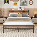 BORPHOM King Size Metal Platform Bed Frame with 2-Tier Storage Headboard