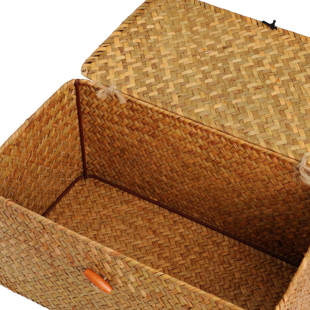 Seagrass Storage Baskets with Lid – Woven Rattan Set of 3