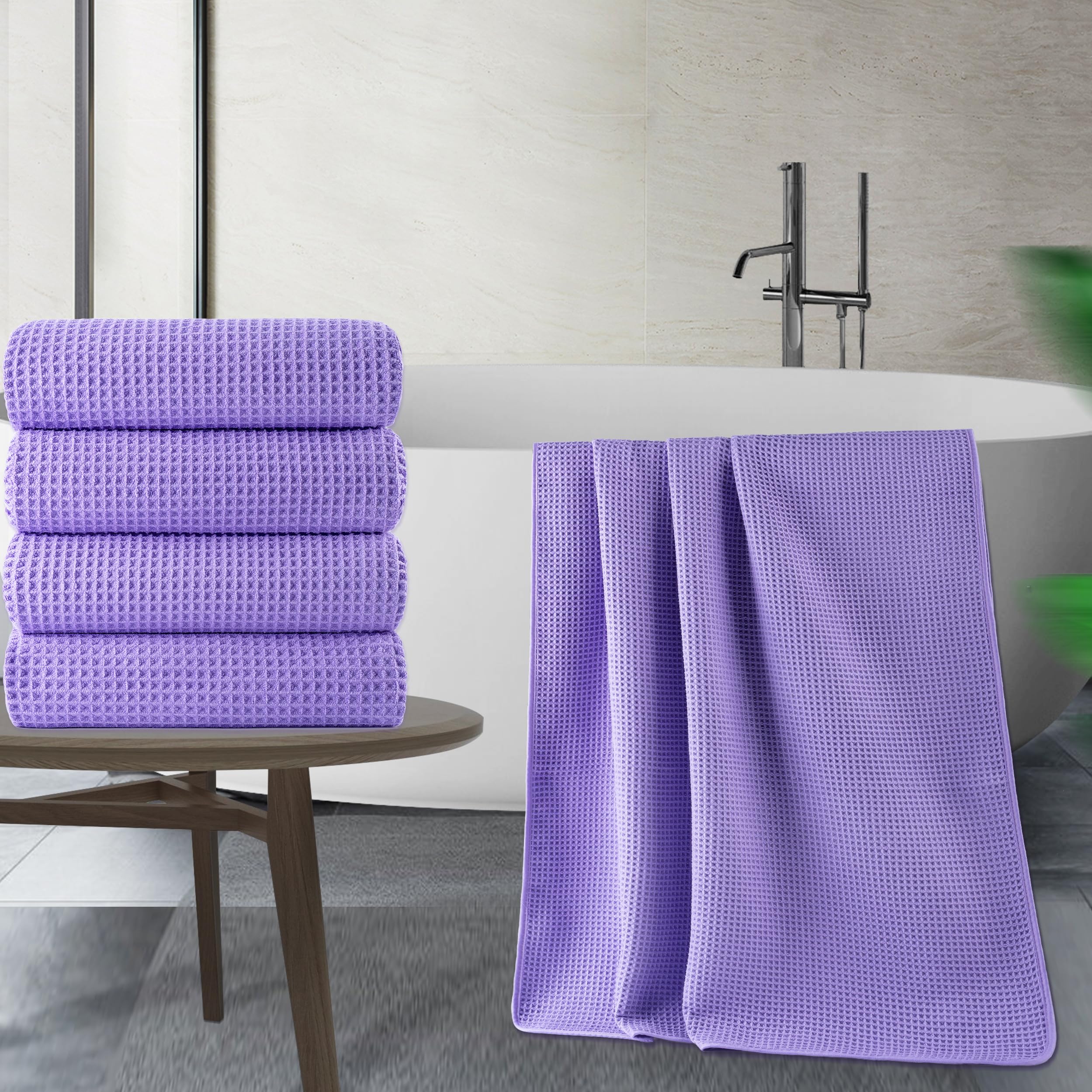 Polyte Microfibre Bath Towels | Quick Dry Waffle Weave | 4 Pack