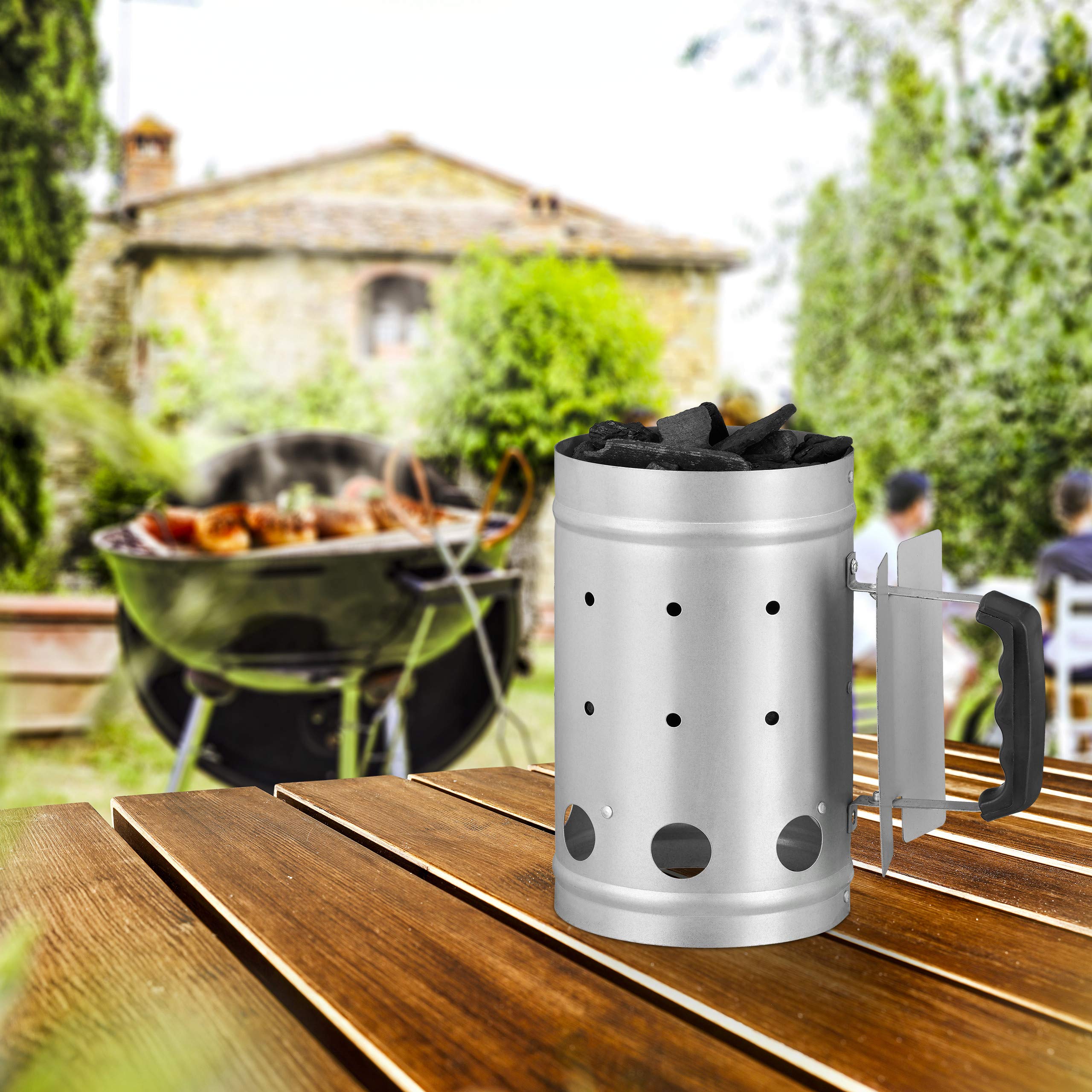 Relaxdays Charcoal Chimney Starter | Galvanized Steel BBQ Grill Lighter