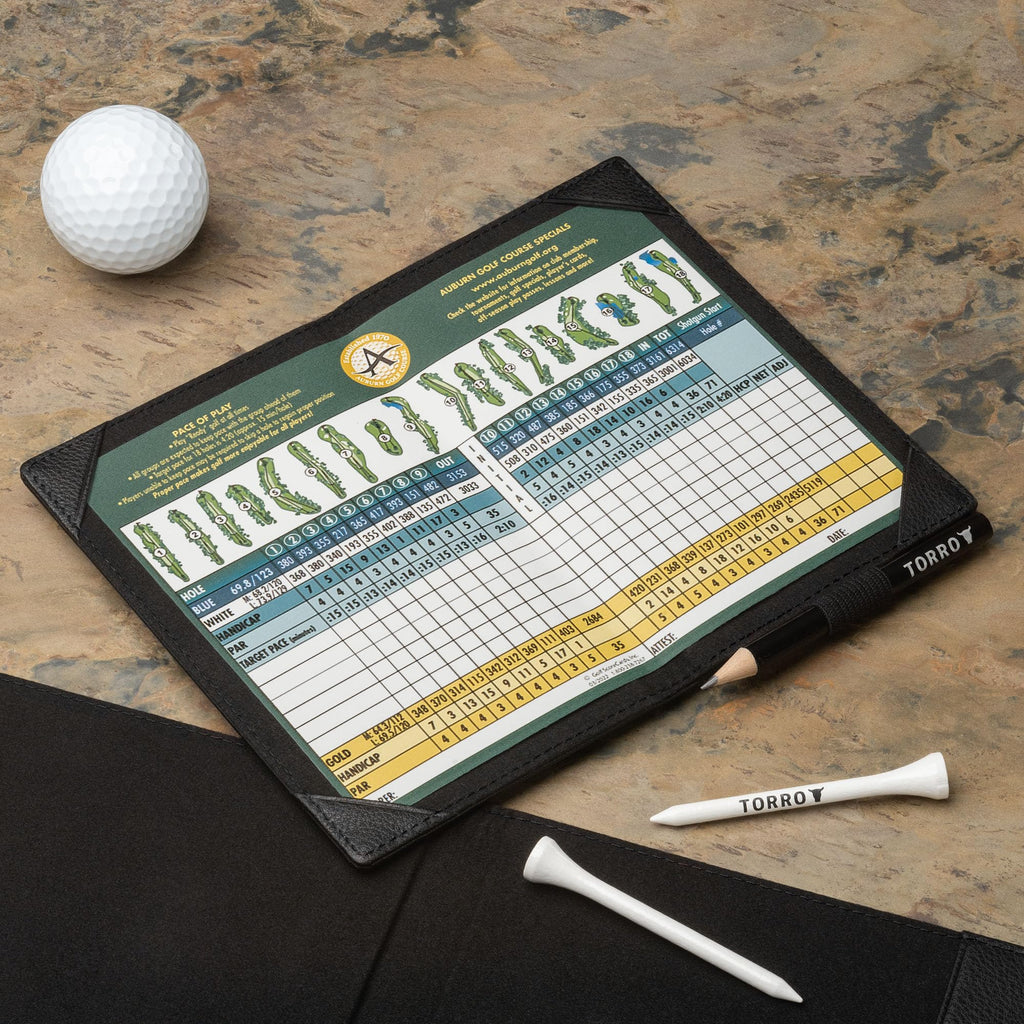 TORRO Genuine Leather Golf Scorecard and Yardage Book Holder - Black