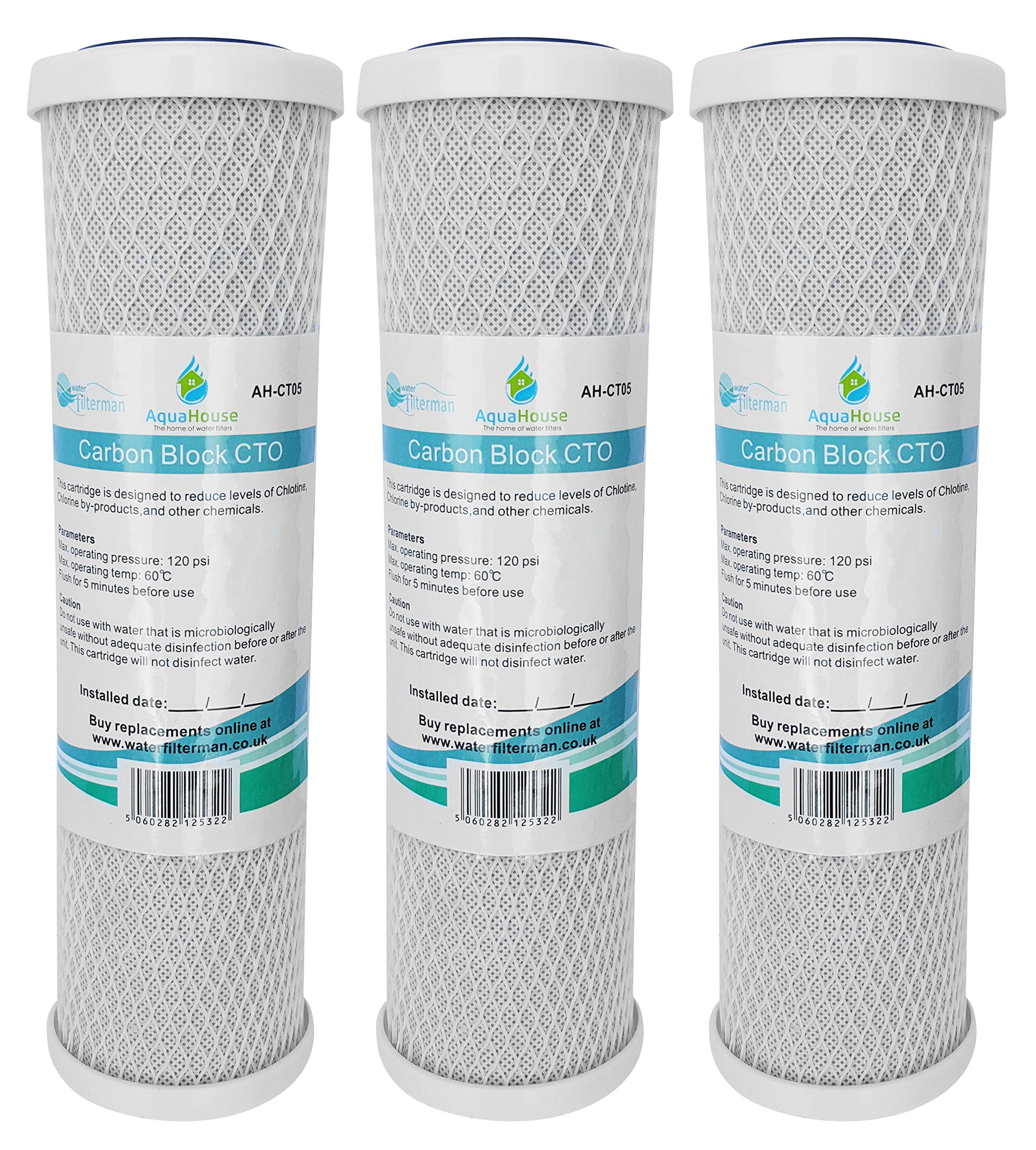 AquaHouse 10" Carbon Block CTO Water Filter Cartridges - 3 Pack