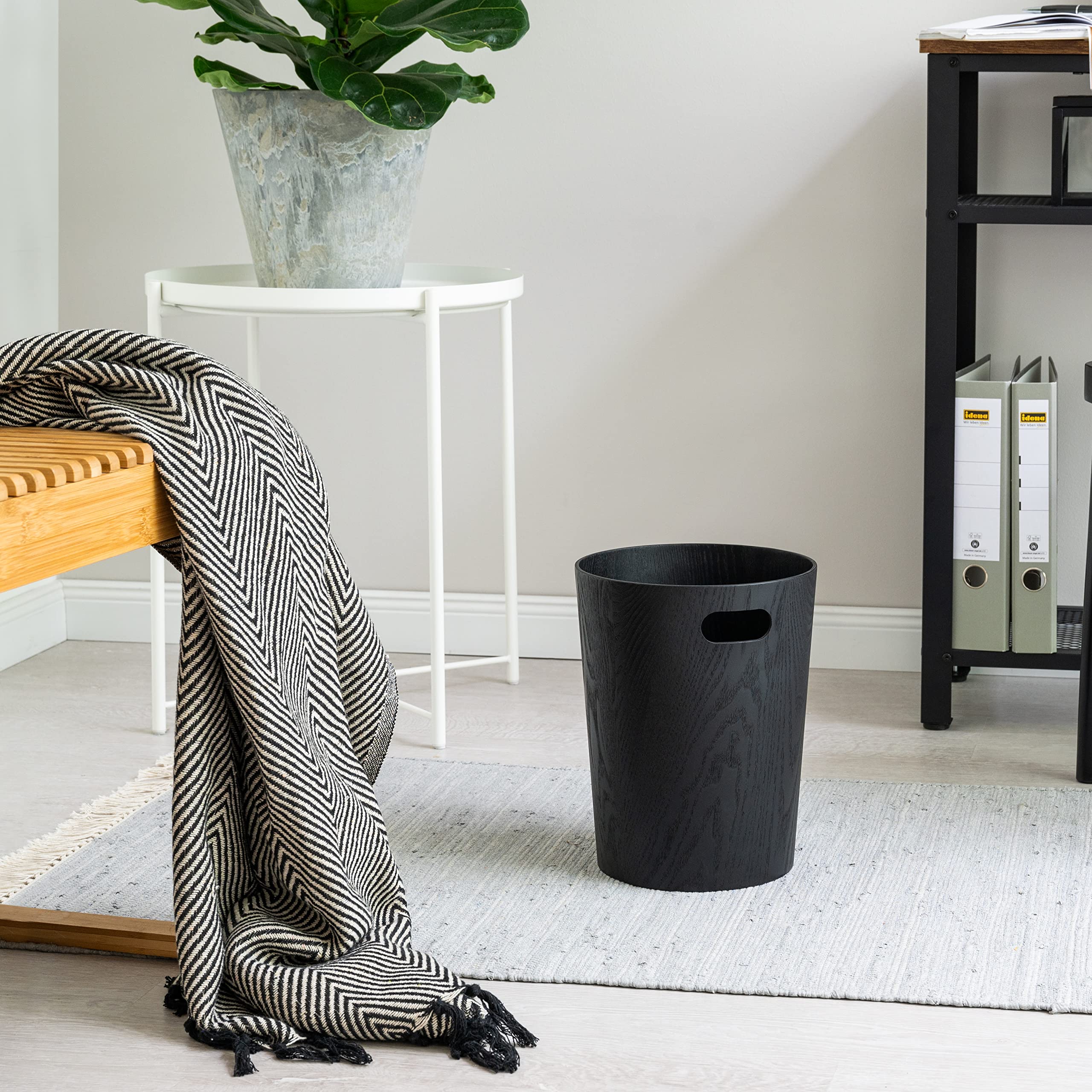 Kazai Börje Real Wood Waste Paper Bin | 9L Oak Black Wooden Basket