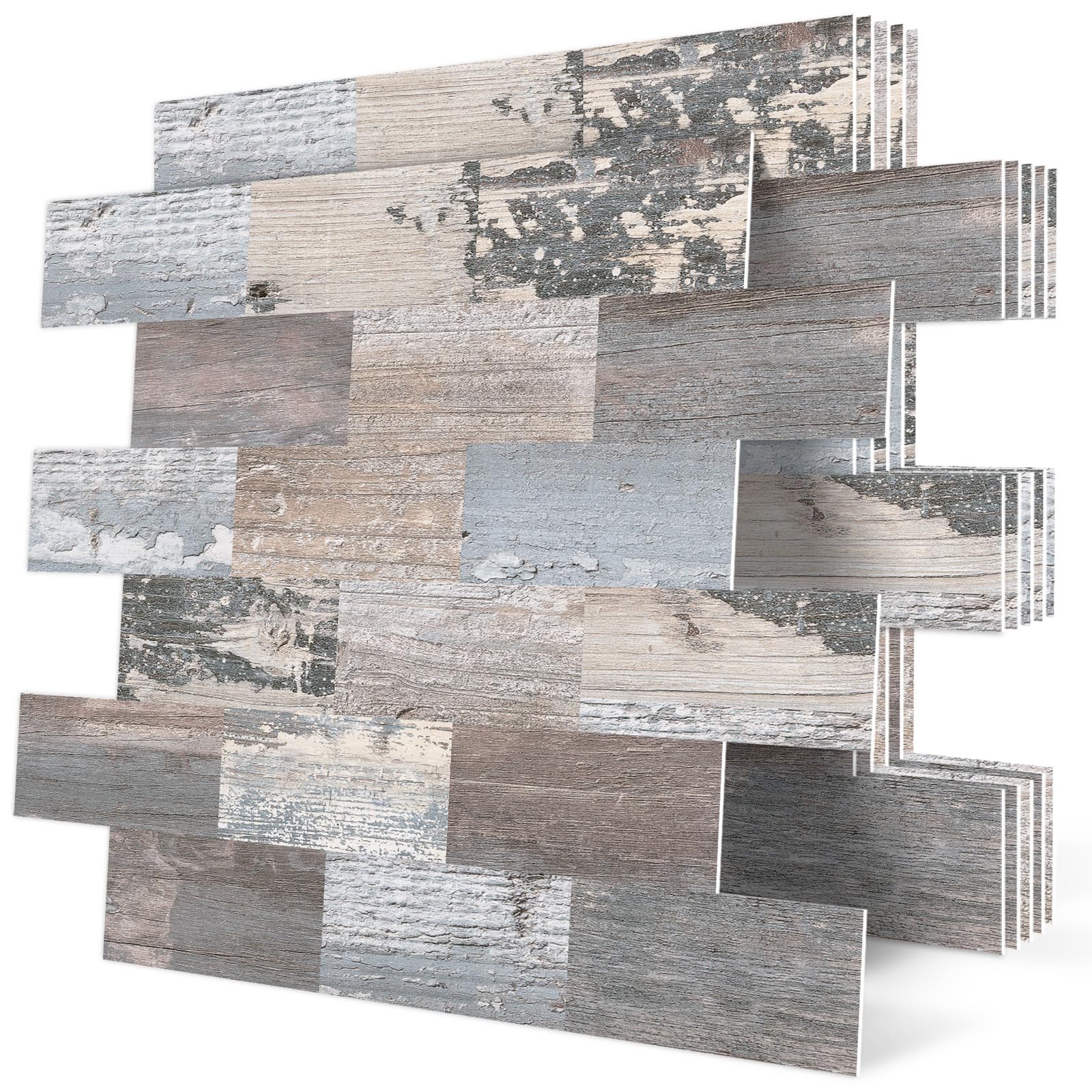DEWOO Peel and Stick Wall Tiles – Rustic Wood Effect PVC Panels (20-Pack)