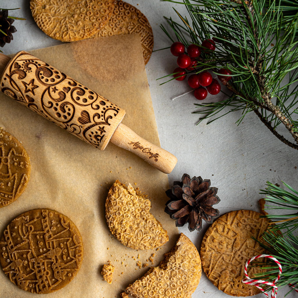 3-Piece Mini Embossed Rolling Pin Set – Engraved Beech Wood