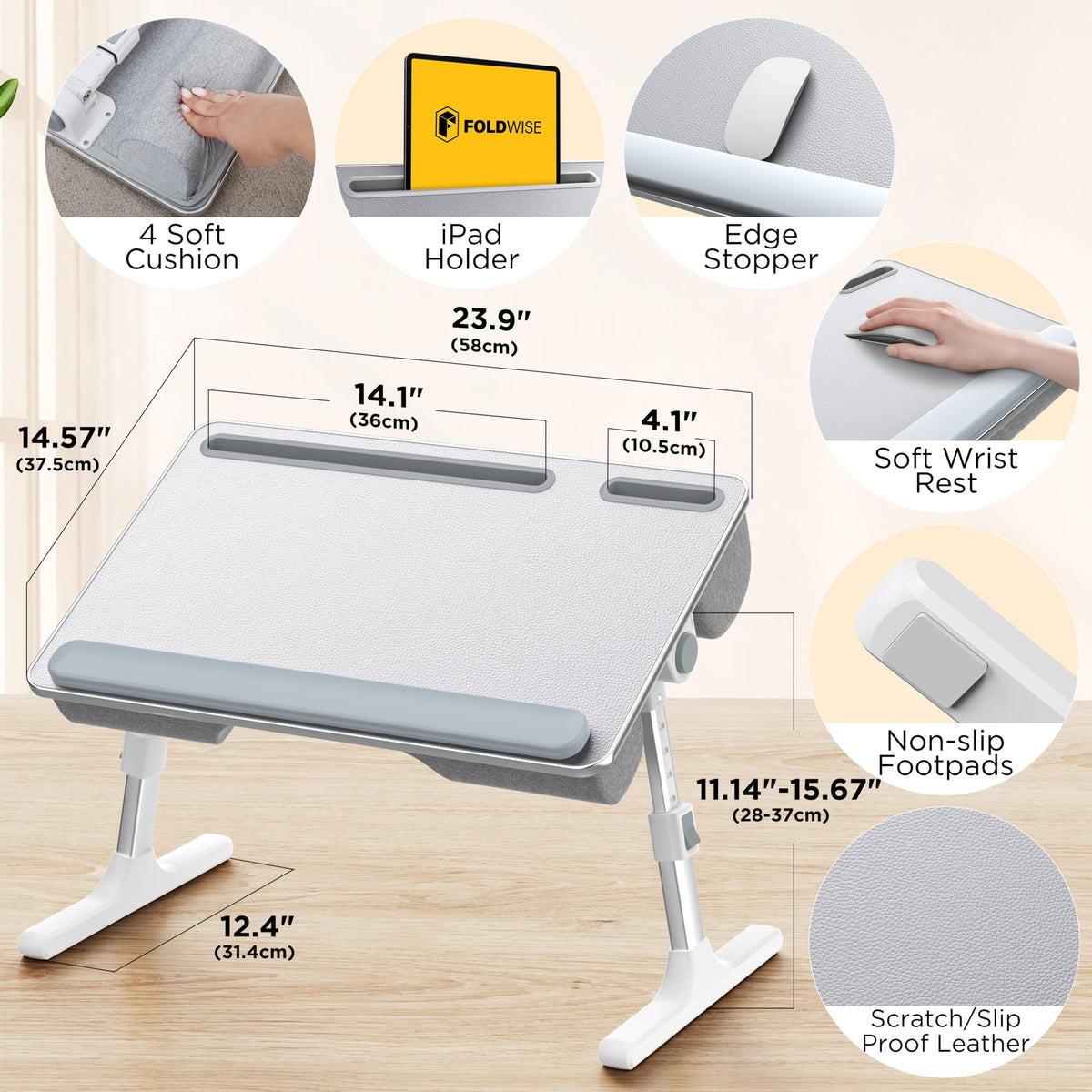 FoldWise 2-in-1 Bed Table & Lap Desk - Soft Cushions, Foldable Laptop Tray - image 2