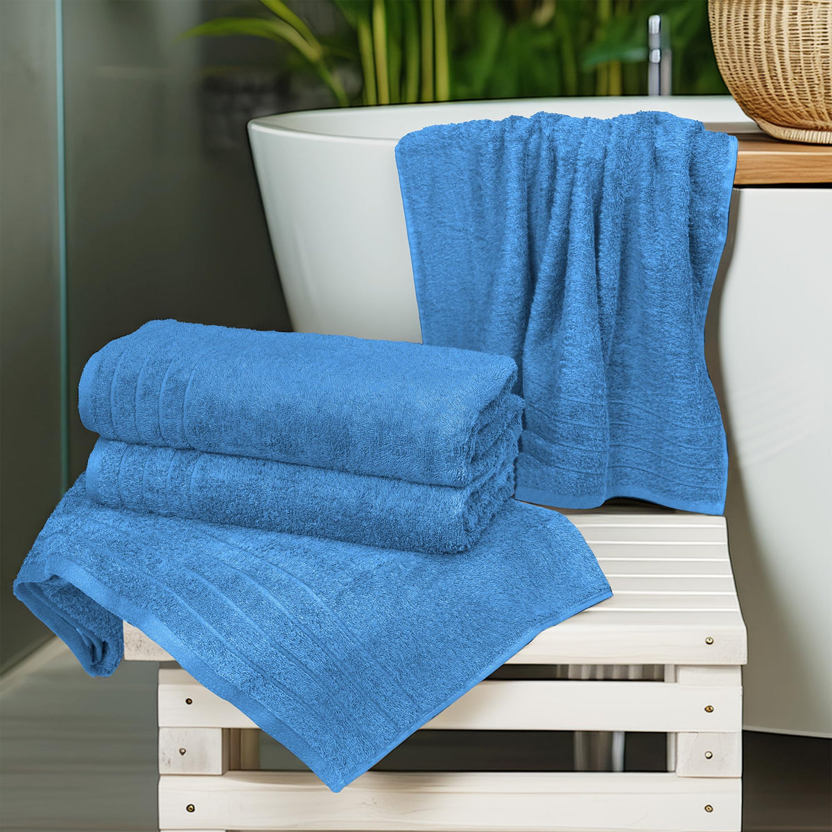 100% Cotton Extra Large Bath Towels Set of 4 76x152cm - Medium Blue
