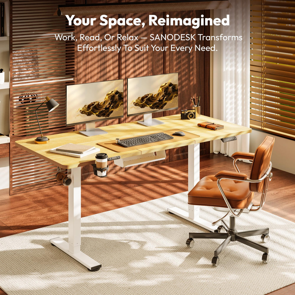 SANODESK 140 * 60 Electric Standing Desk Height Adjustable Standing Desk with Cable Management Tray Sit Stand Table Adjustable Desk Stand Up Desk - image 2